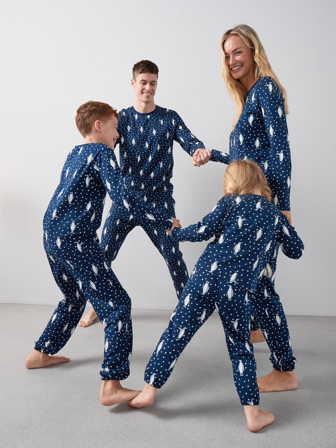 undefined Womens Family Christmas Pyjamas Character Henley Top With Jogger Set - Navy