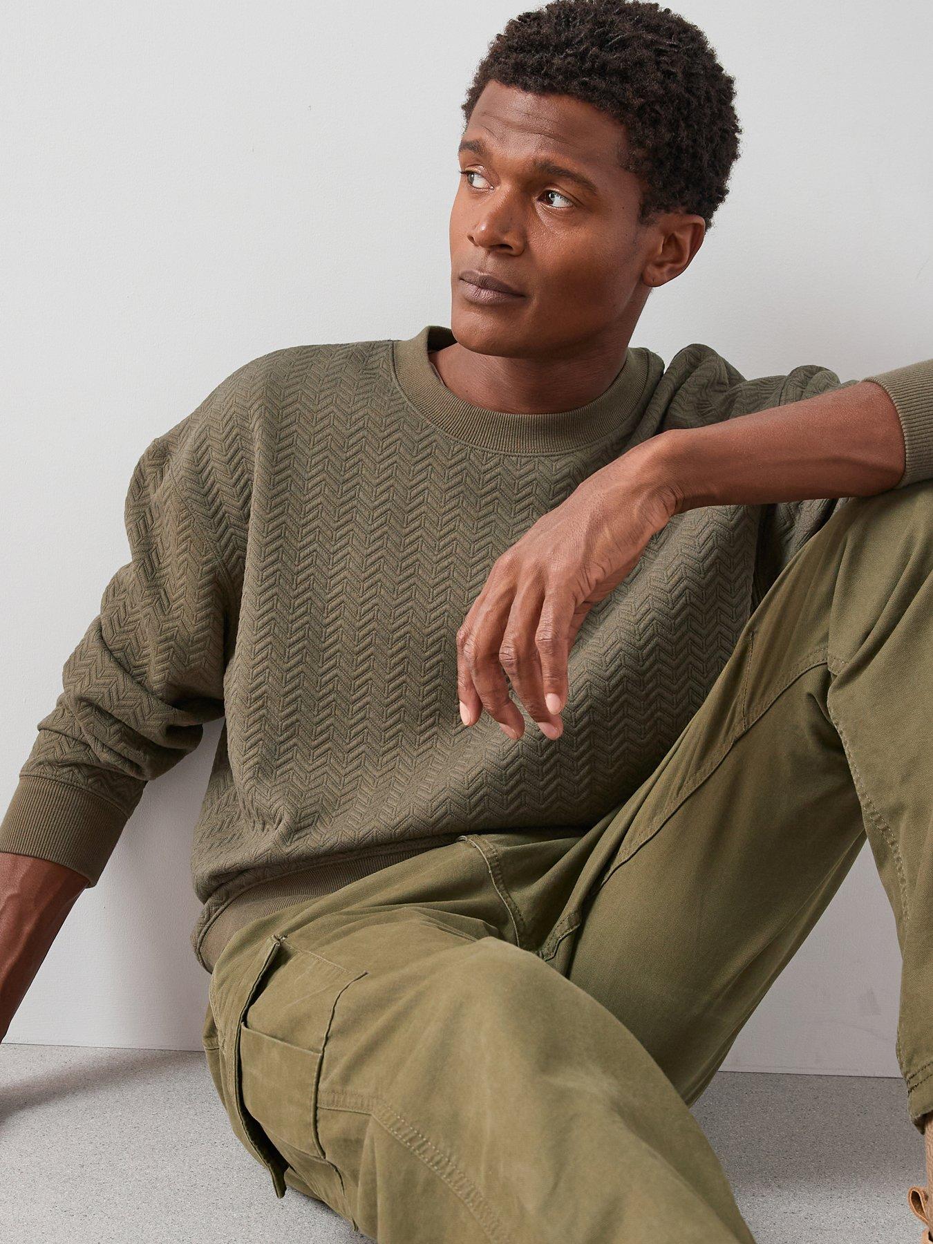 undefined Jacquard Oversized Textured Crew Neck Sweat - Khaki