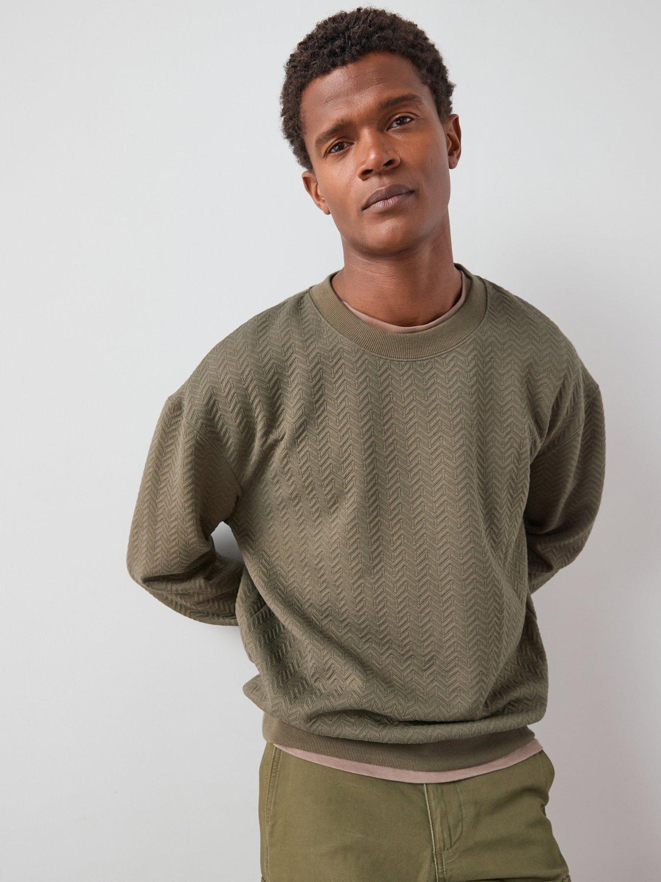 The Very Collection Jacquard Oversized Textured Crew Neck Sweat - Khaki