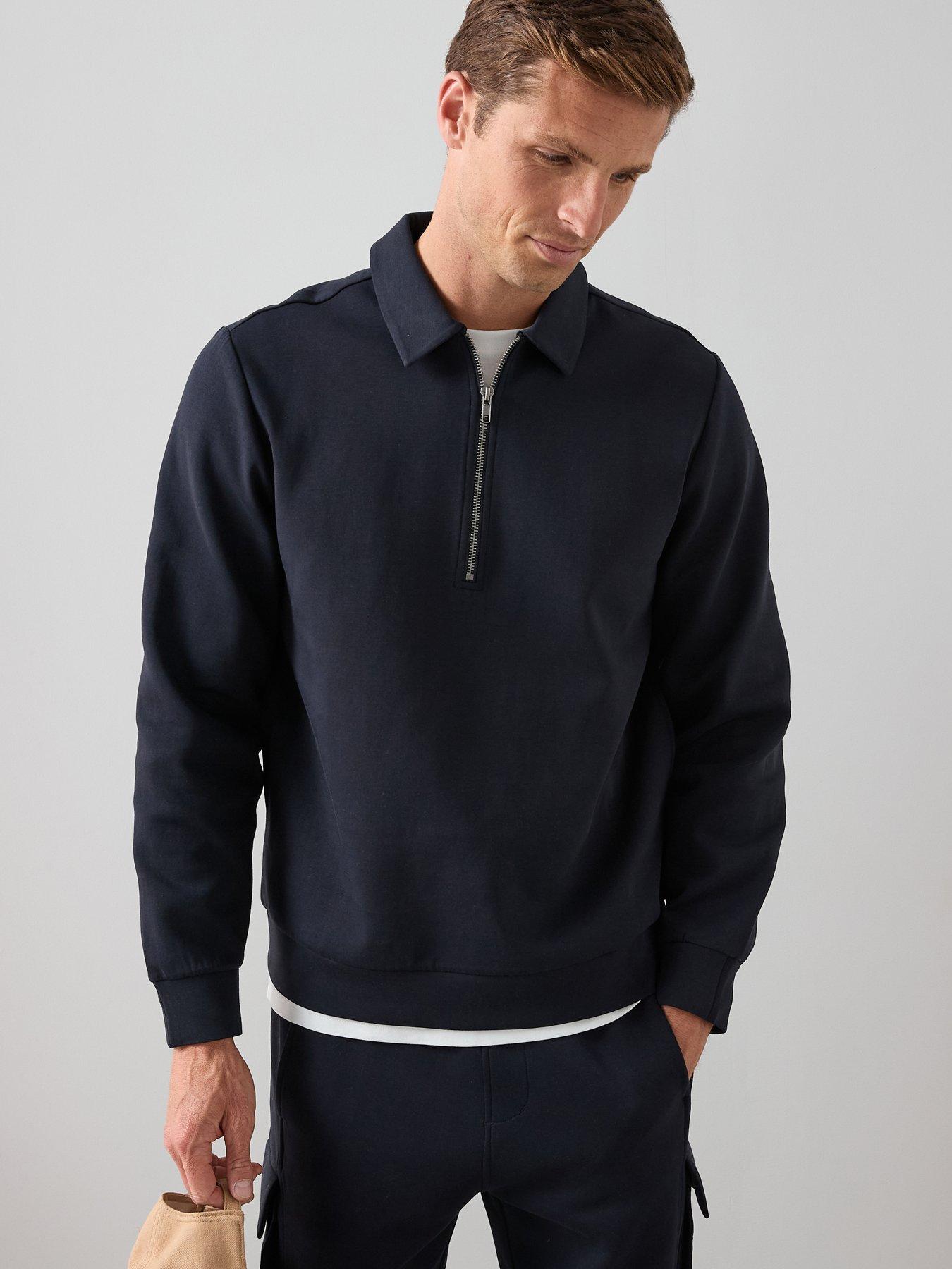 The Very Collection Cotton Rich 1/4 Zip Sweat Top - Navy