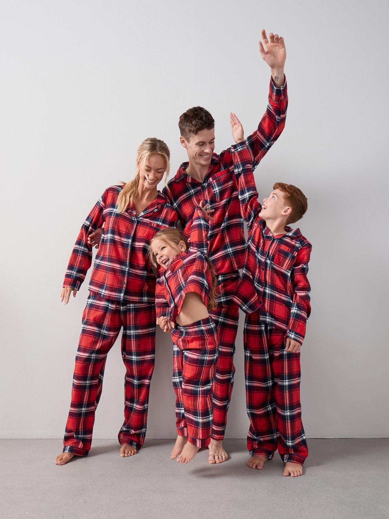 undefined Womens Family Christmas Pyjamas Check Flannel Revere Set - Red