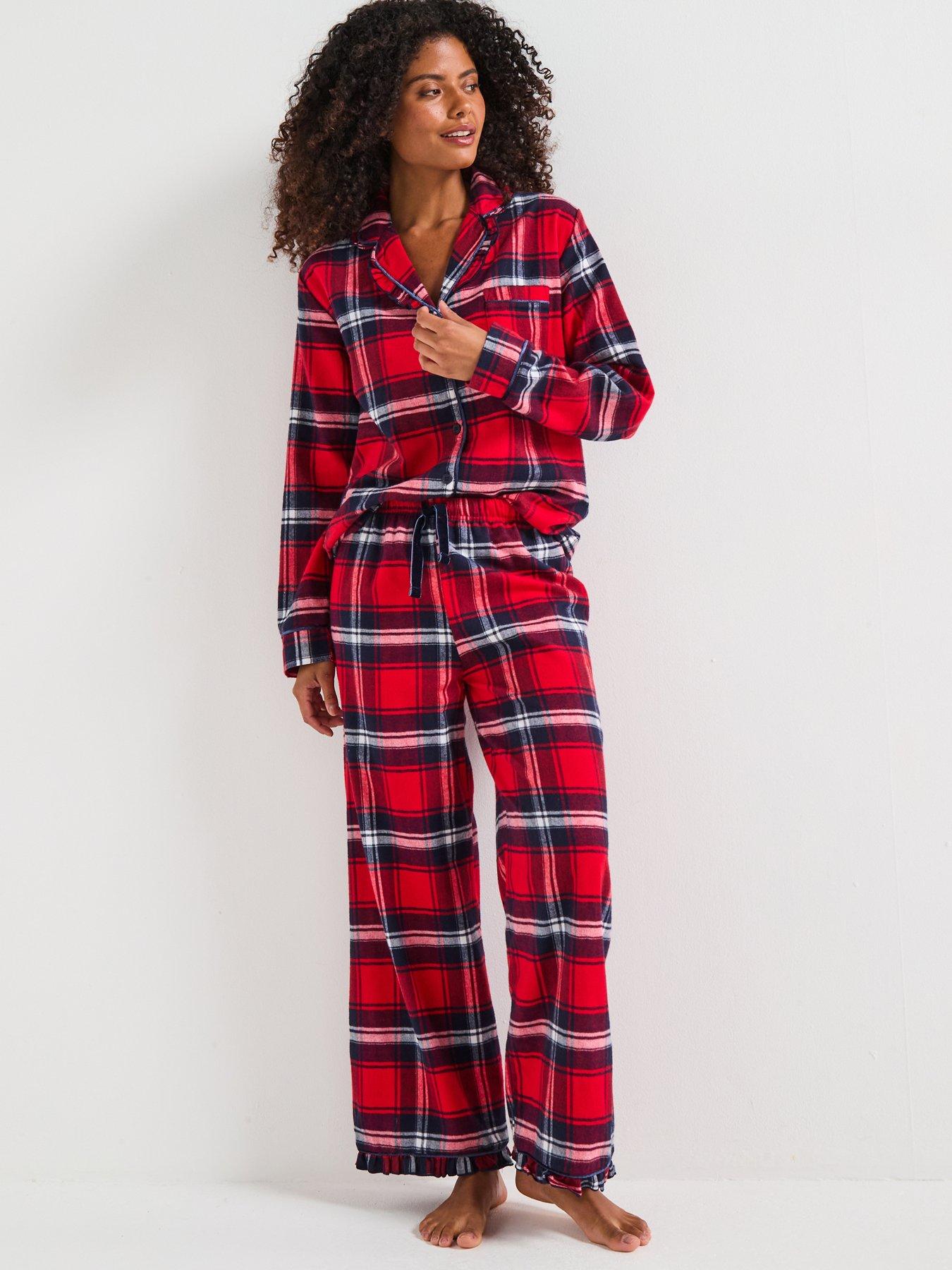 Image 2 of 7 of The Very Collection Womens Family Christmas Pyjamas Check Flannel Revere Set - Red