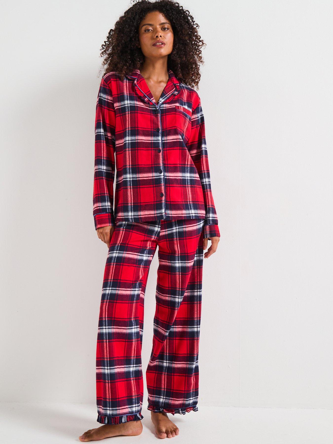 Image 4 of 7 of The Very Collection Womens Family Christmas Pyjamas Check Flannel Revere Set - Red