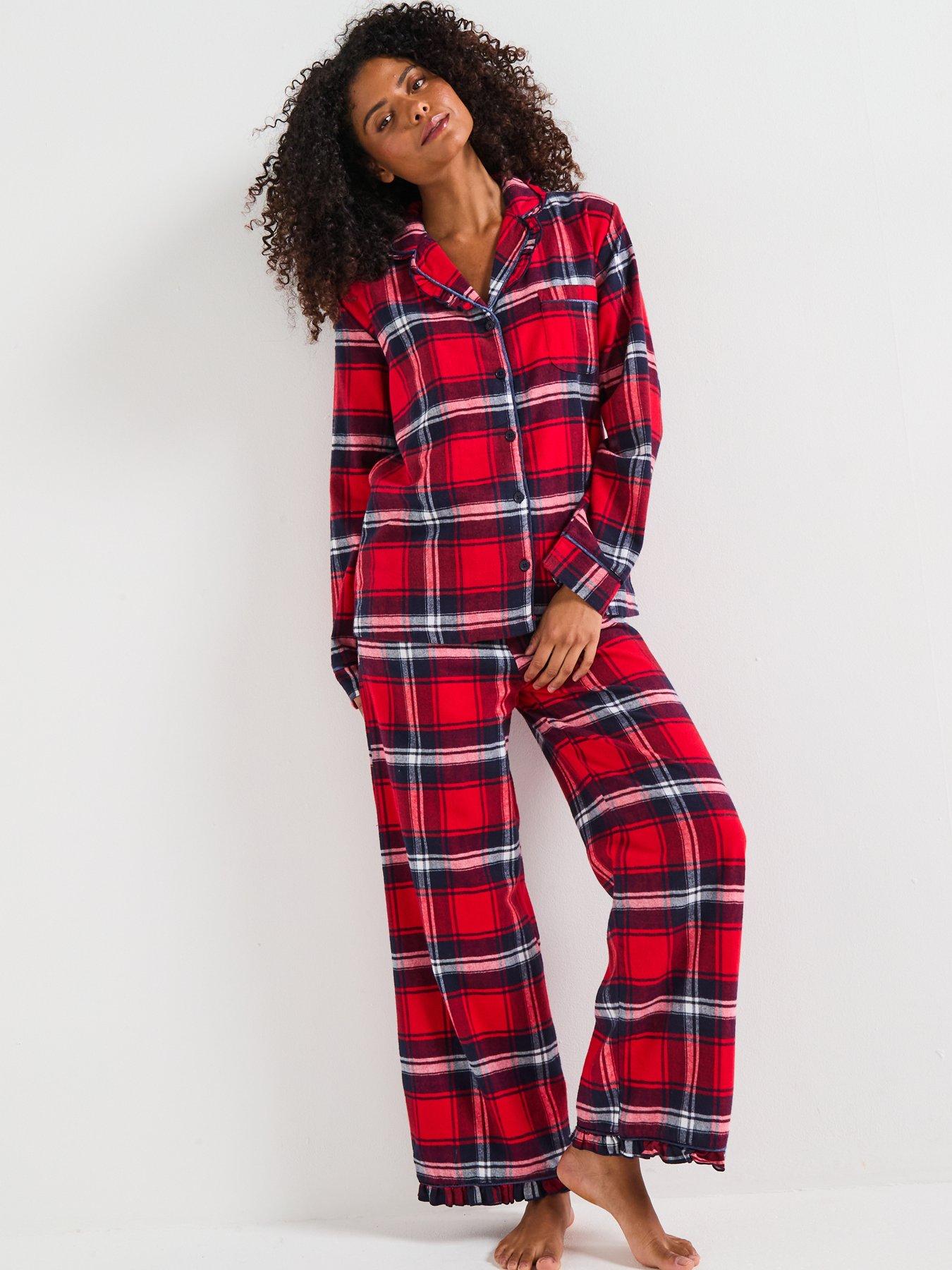 Image 5 of 7 of The Very Collection Womens Family Christmas Pyjamas Check Flannel Revere Set - Red
