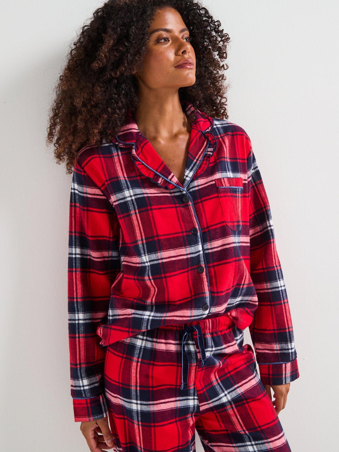 Image 6 of 7 of The Very Collection Womens Family Christmas Pyjamas Check Flannel Revere Set - Red
