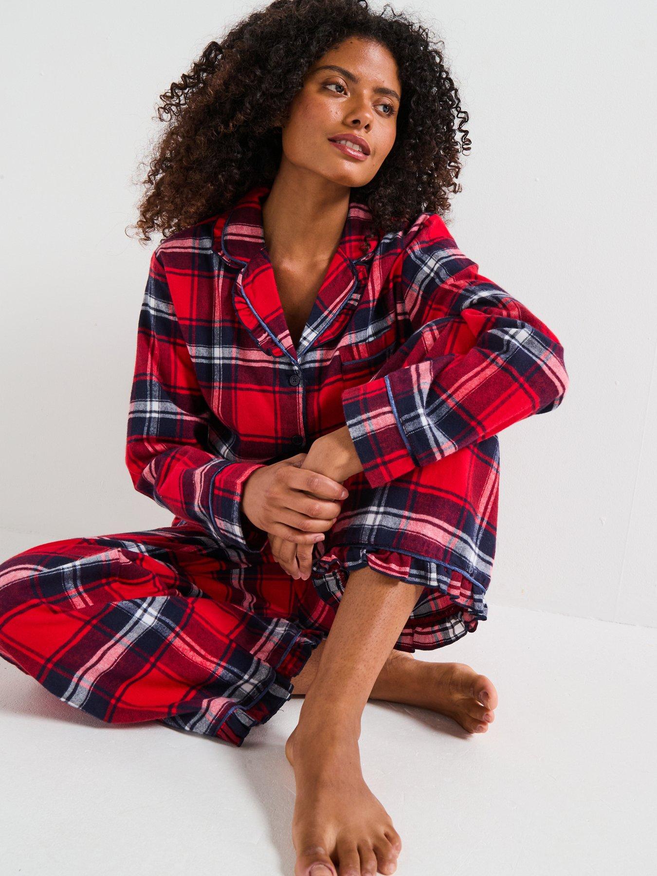 Image 7 of 7 of The Very Collection Womens Family Christmas Pyjamas Check Flannel Revere Set - Red