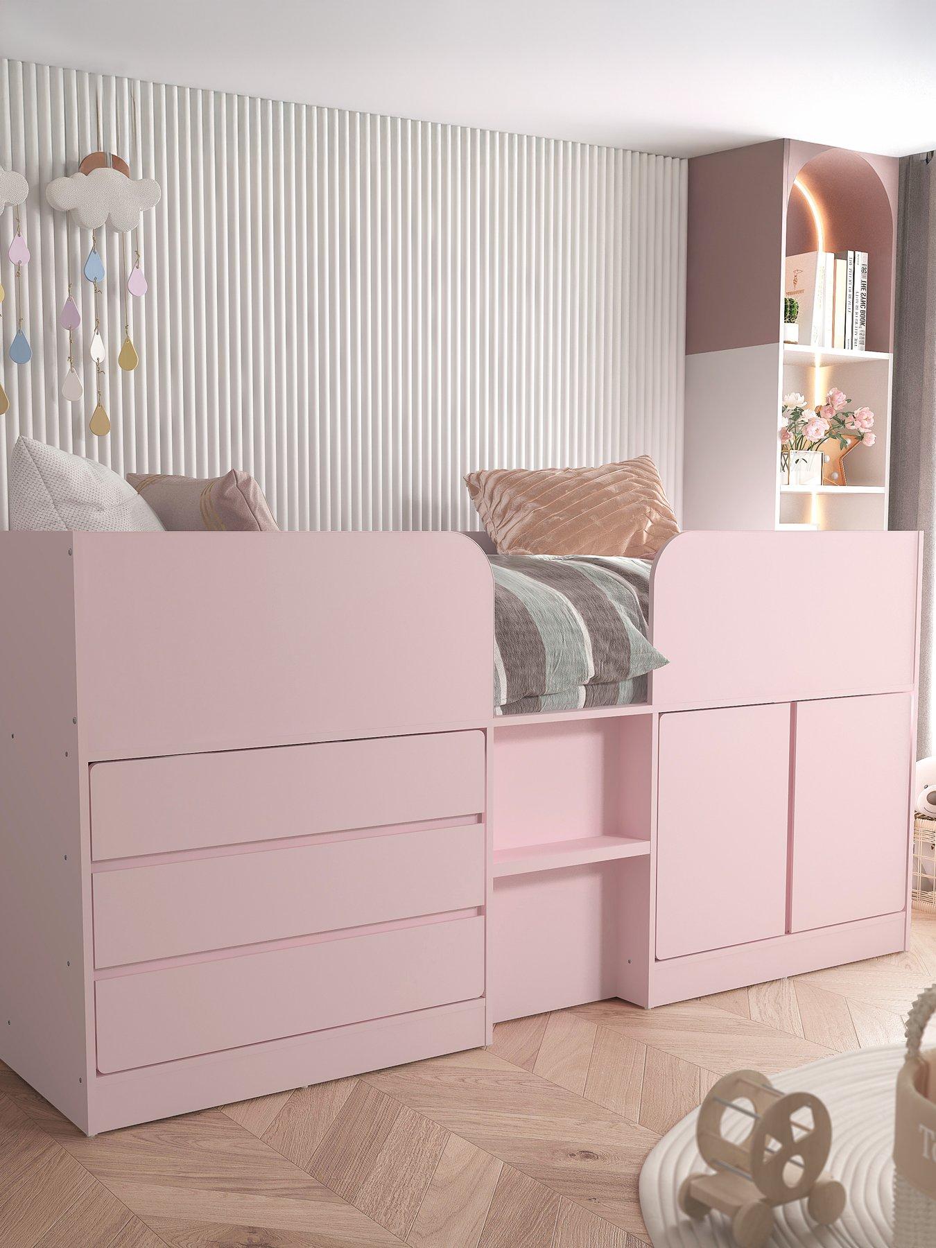  image of very-home-bailey-mid-sleeper-bed-with-mattress-options-buy-amp-save-pink-fscreg-certified