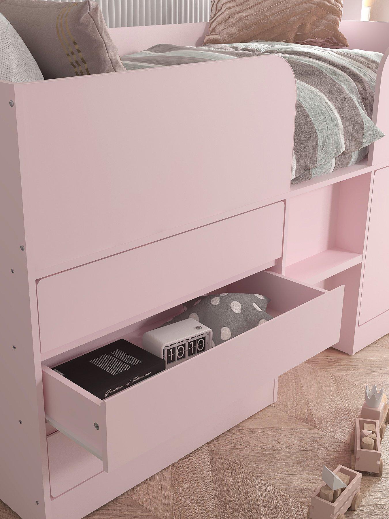  image of very-home-bailey-mid-sleeper-bed-with-mattress-options-buy-amp-save-pink-fscreg-certified