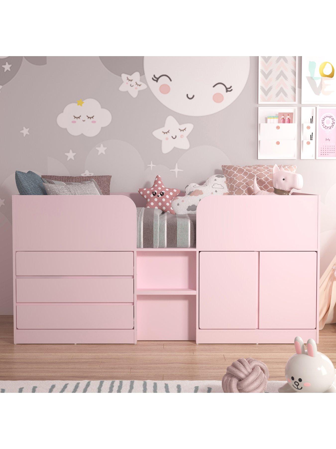  image of very-home-bailey-mid-sleeper-bed-with-mattress-options-buy-amp-save-pink-fscreg-certified