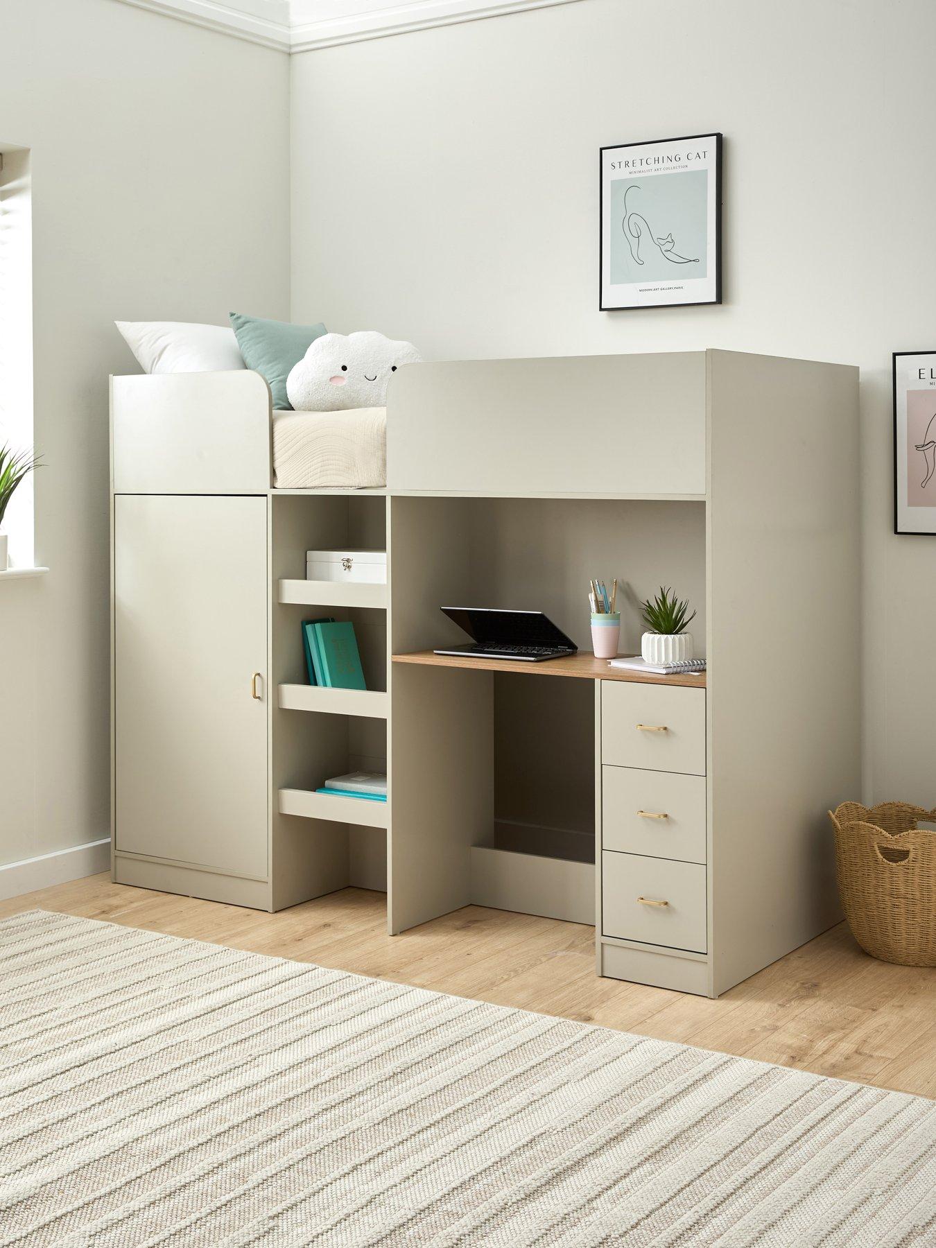 Very Home Daisy High Sleeper Bed with Drawers, Desk and Wardrobe and Mattress Options (Buy  &  SAVE!)
