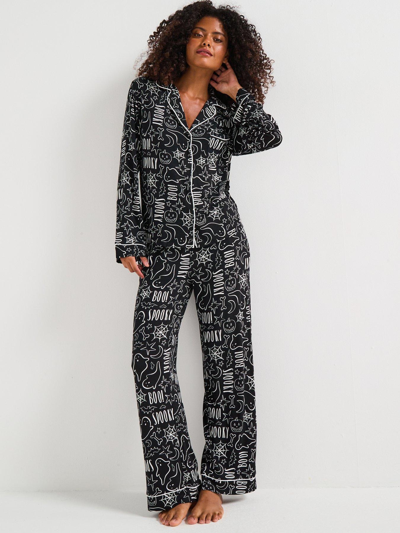 Image 2 of 7 of The Very Collection Womens Family Halloween Jersey Pyjama Set - Black
