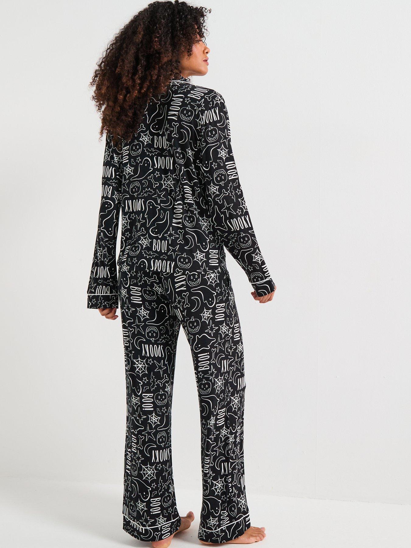Image 3 of 7 of The Very Collection Womens Family Halloween Jersey Pyjama Set - Black