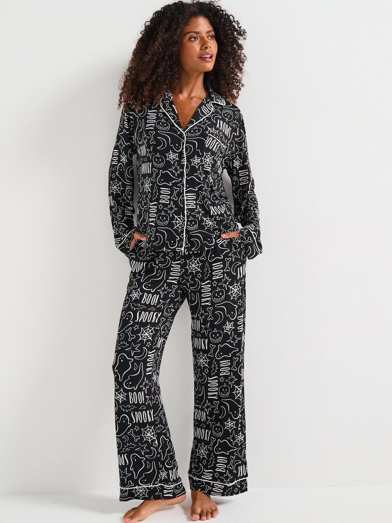 Image 4 of 7 of The Very Collection Womens Family Halloween Jersey Pyjama Set - Black