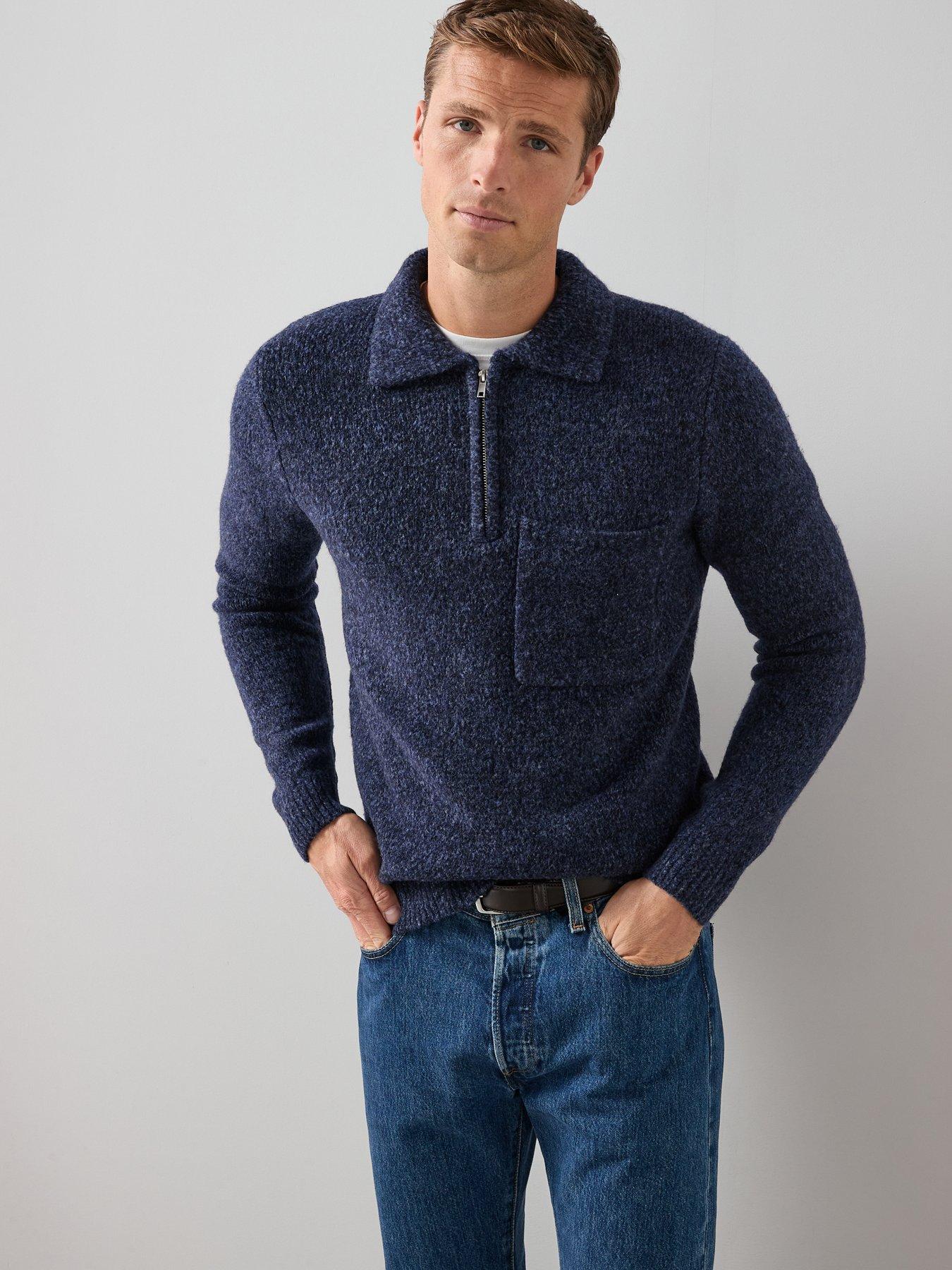 The Very Collection Pocket Front Quarter Zip Jumper - Navy