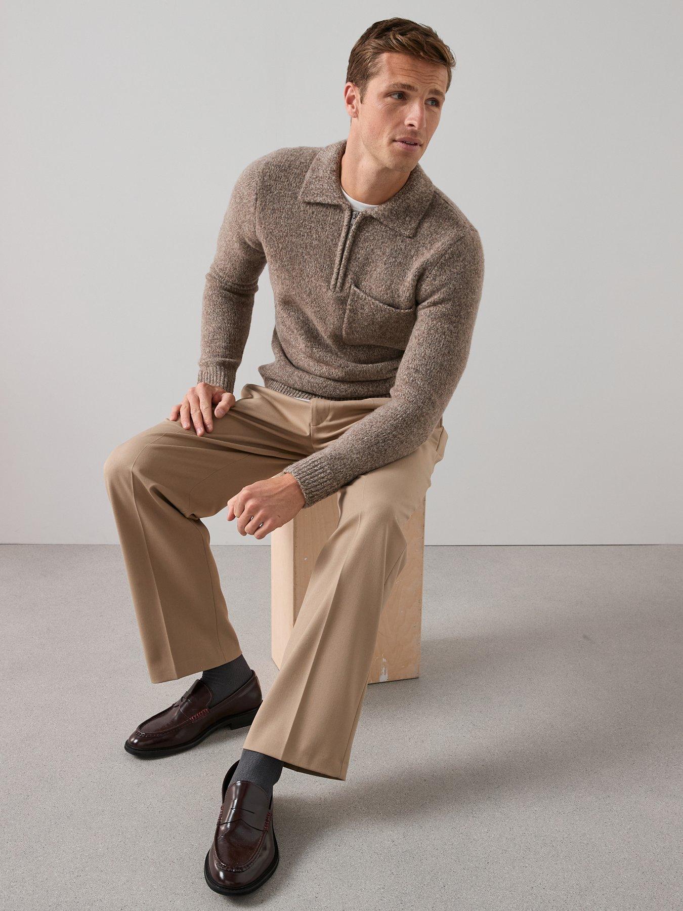 image of the-very-collection-pocket-front-quarter-zip-jumper-beige