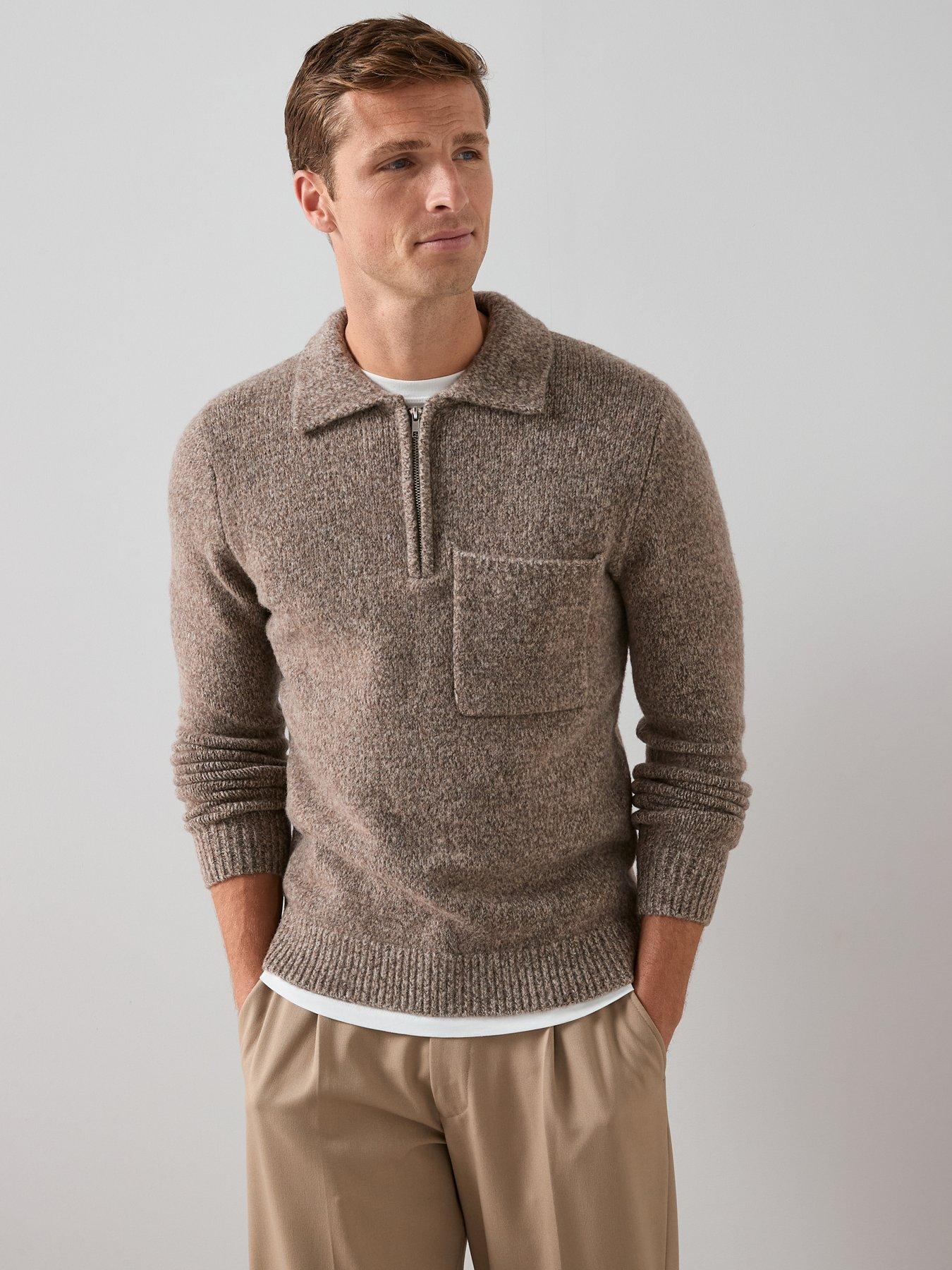  image of the-very-collection-pocket-front-quarter-zip-jumper-beige