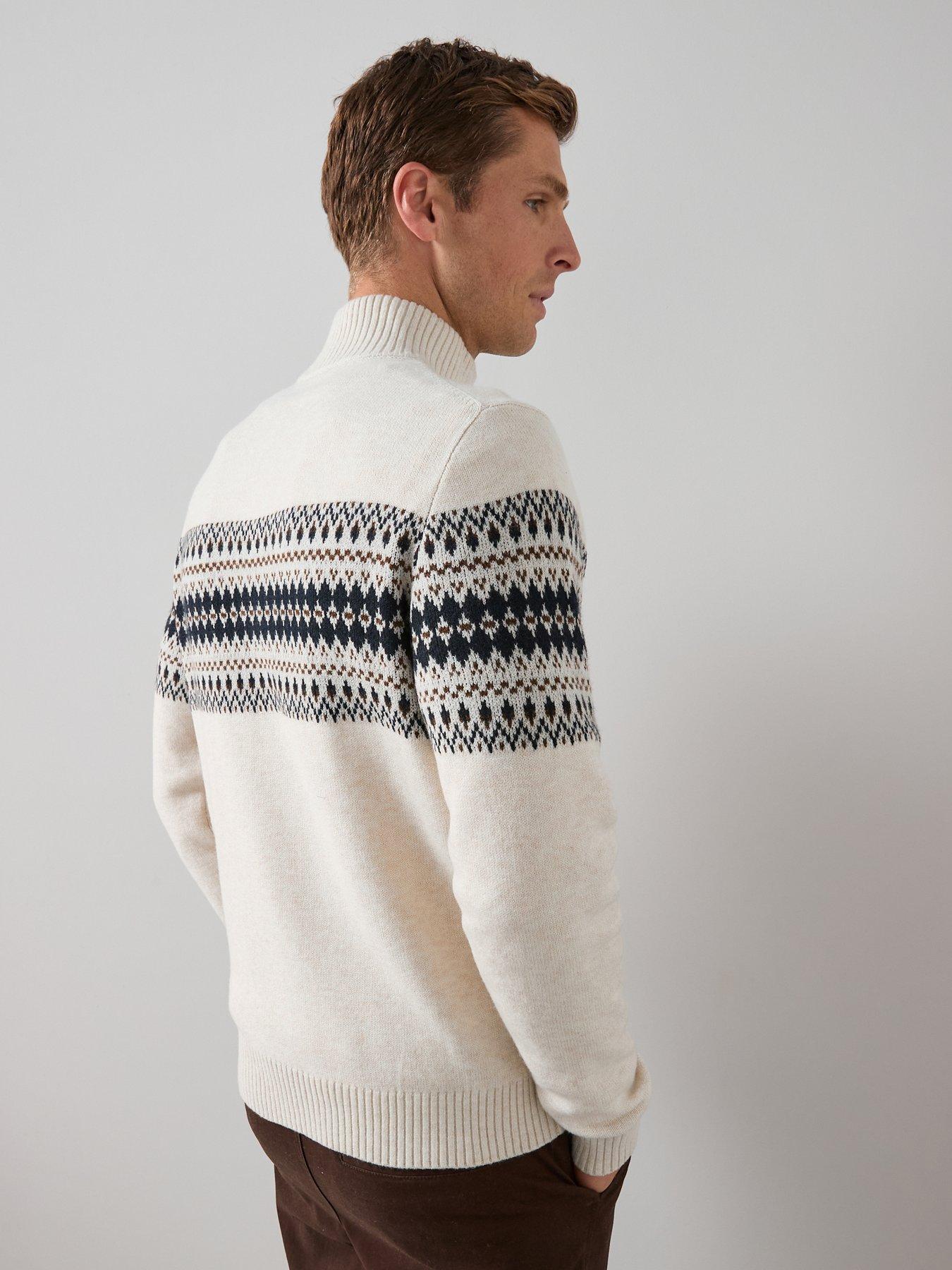 stillFront image of the-very-collection-fairisle-quarter-zip-jumper-cream