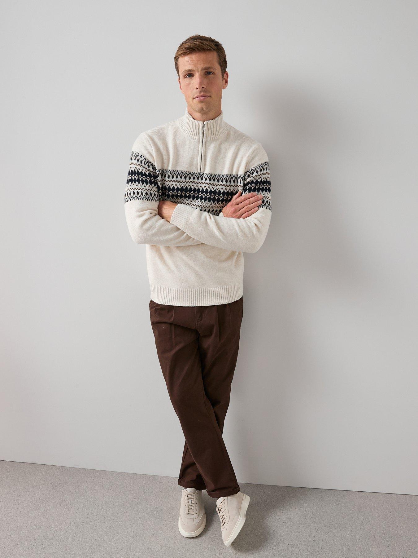  image of the-very-collection-fairisle-quarter-zip-jumper-cream
