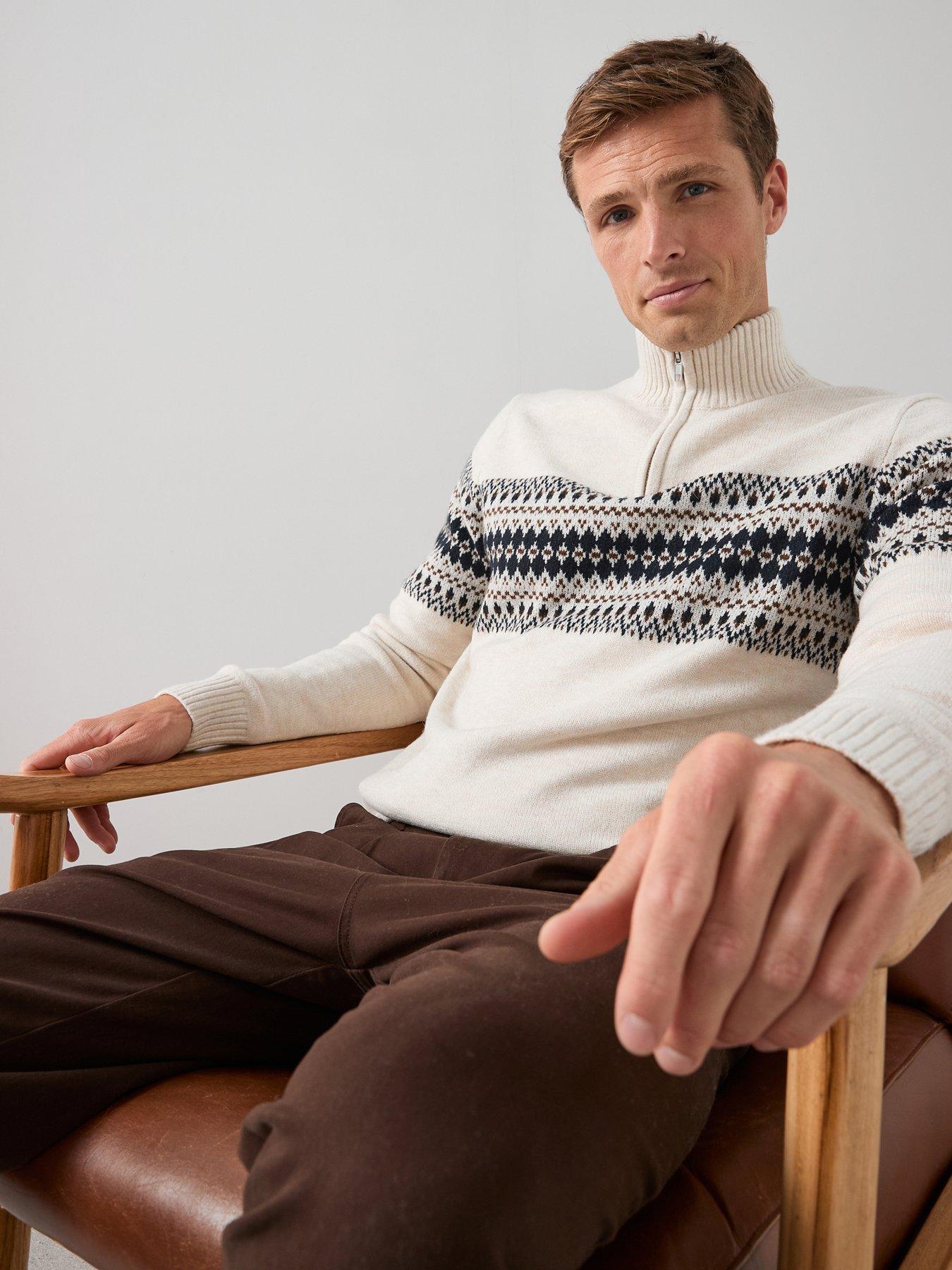  image of the-very-collection-fairisle-quarter-zip-jumper-cream