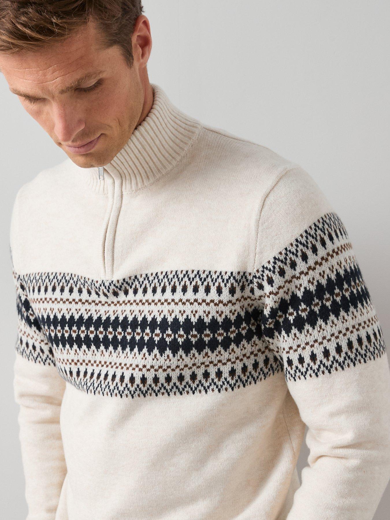  image of the-very-collection-fairisle-quarter-zip-jumper-cream