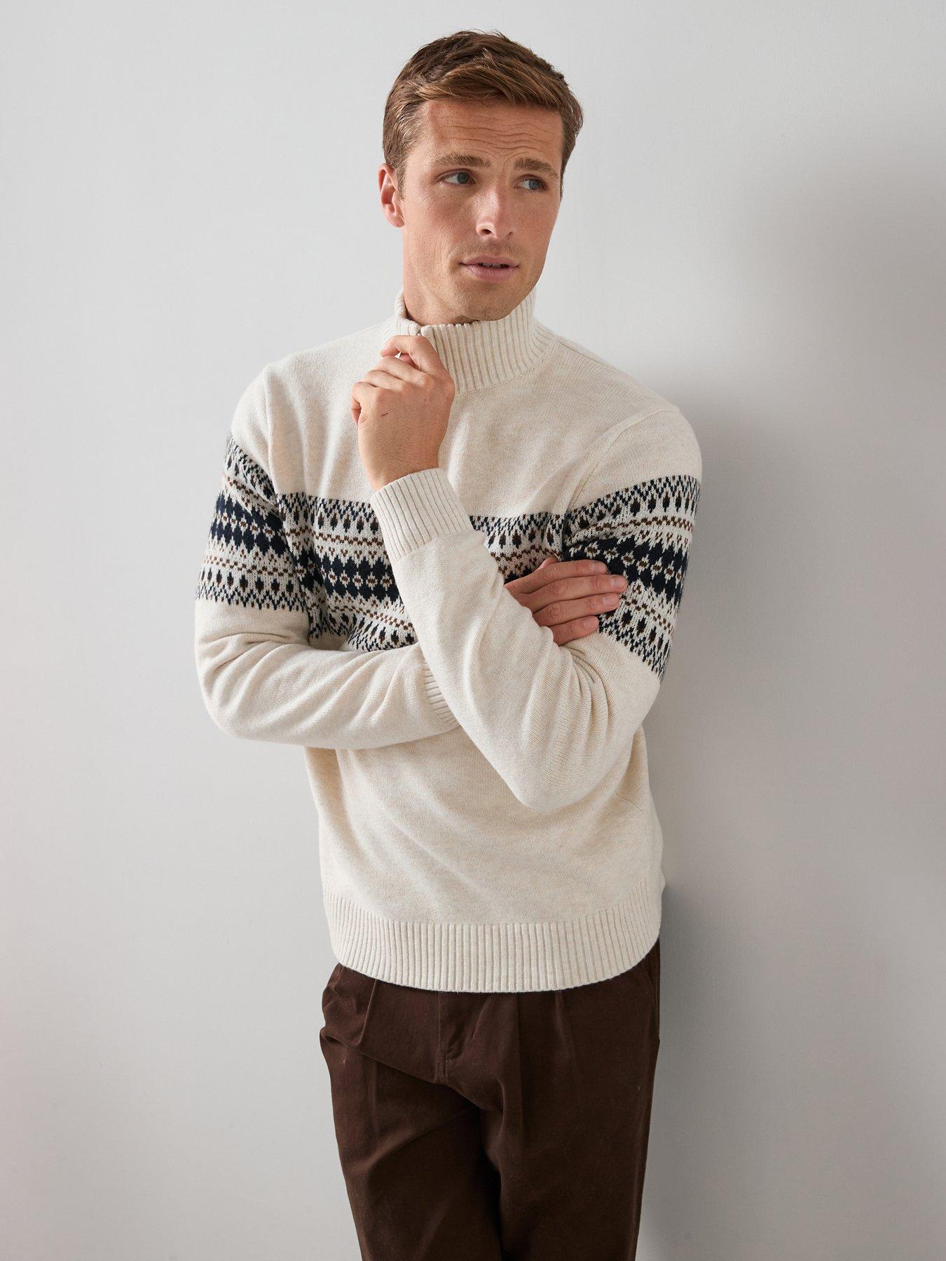  image of the-very-collection-fairisle-quarter-zip-jumper-cream