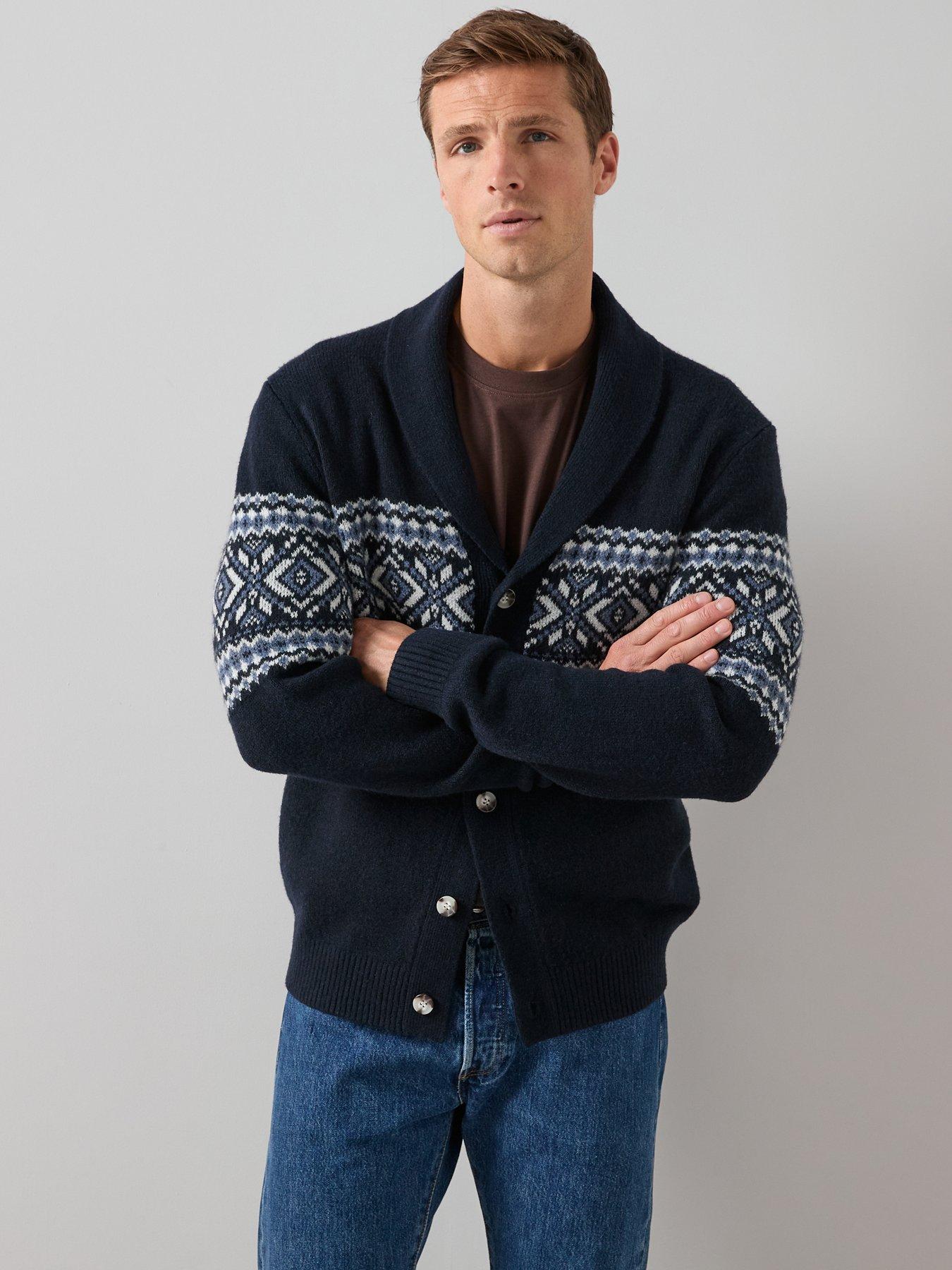 Image 1 of 6 of The Very Collection Fairisle Shawl Cardigan - Navy
