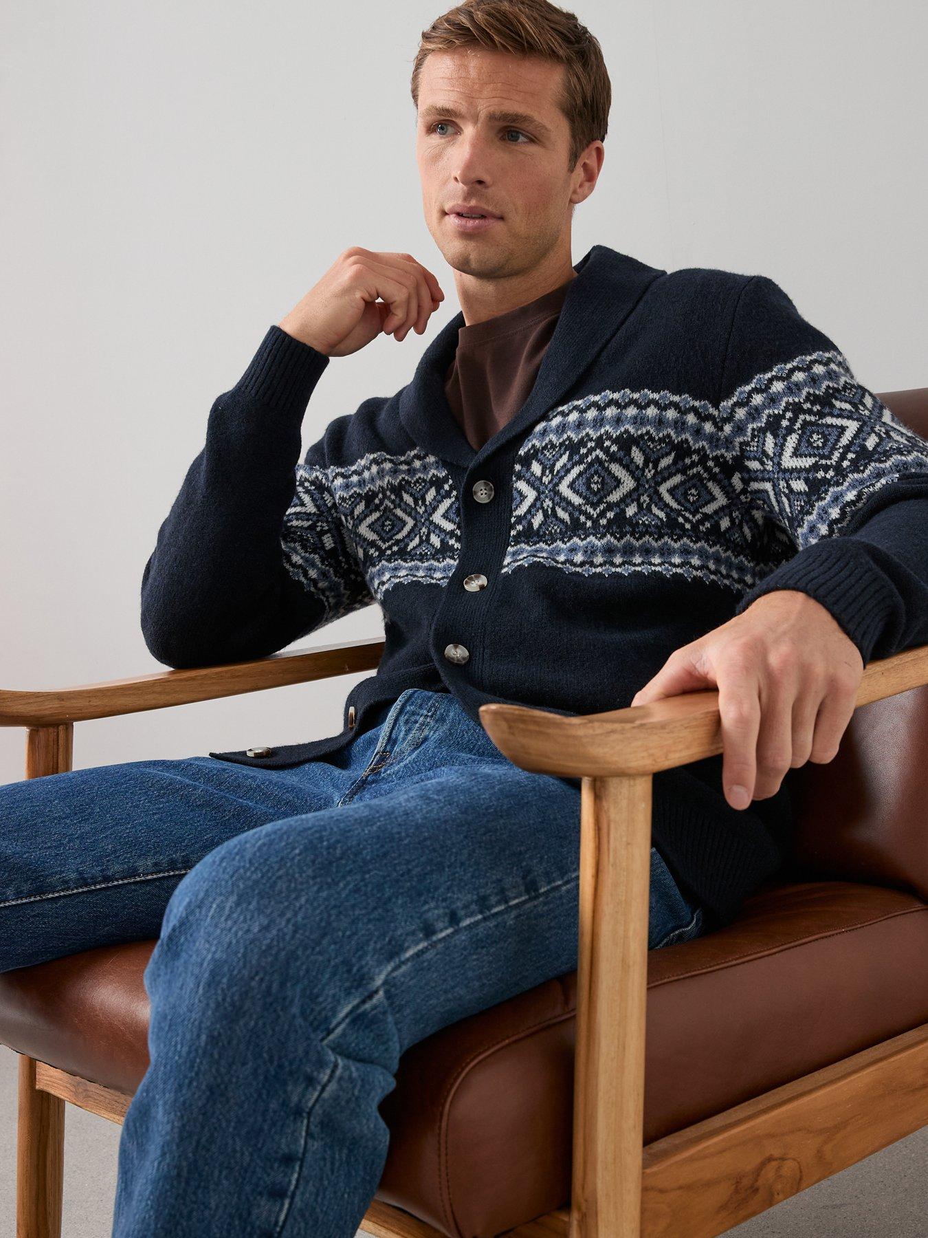 Image 4 of 6 of The Very Collection Fairisle Shawl Cardigan - Navy