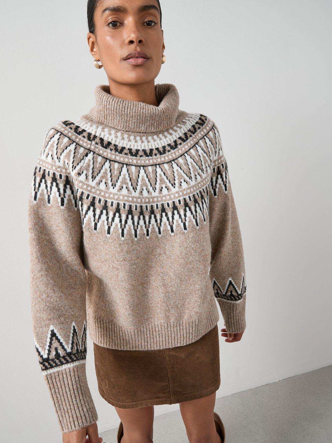 undefined Funnel Neck Fairisle Jumper - Beige