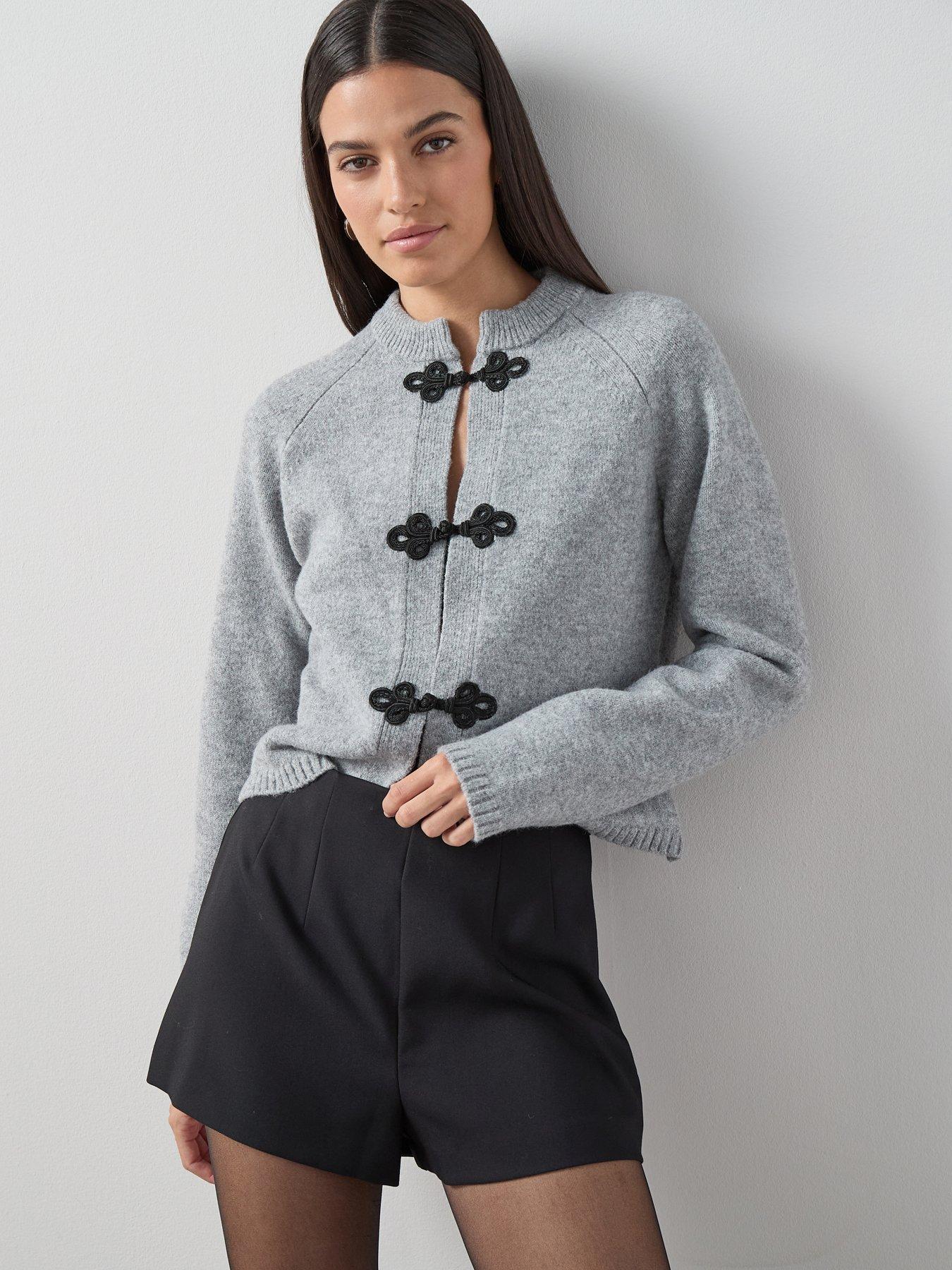 The Very Collection Crew Neck Trim Interest Cardigan - Grey