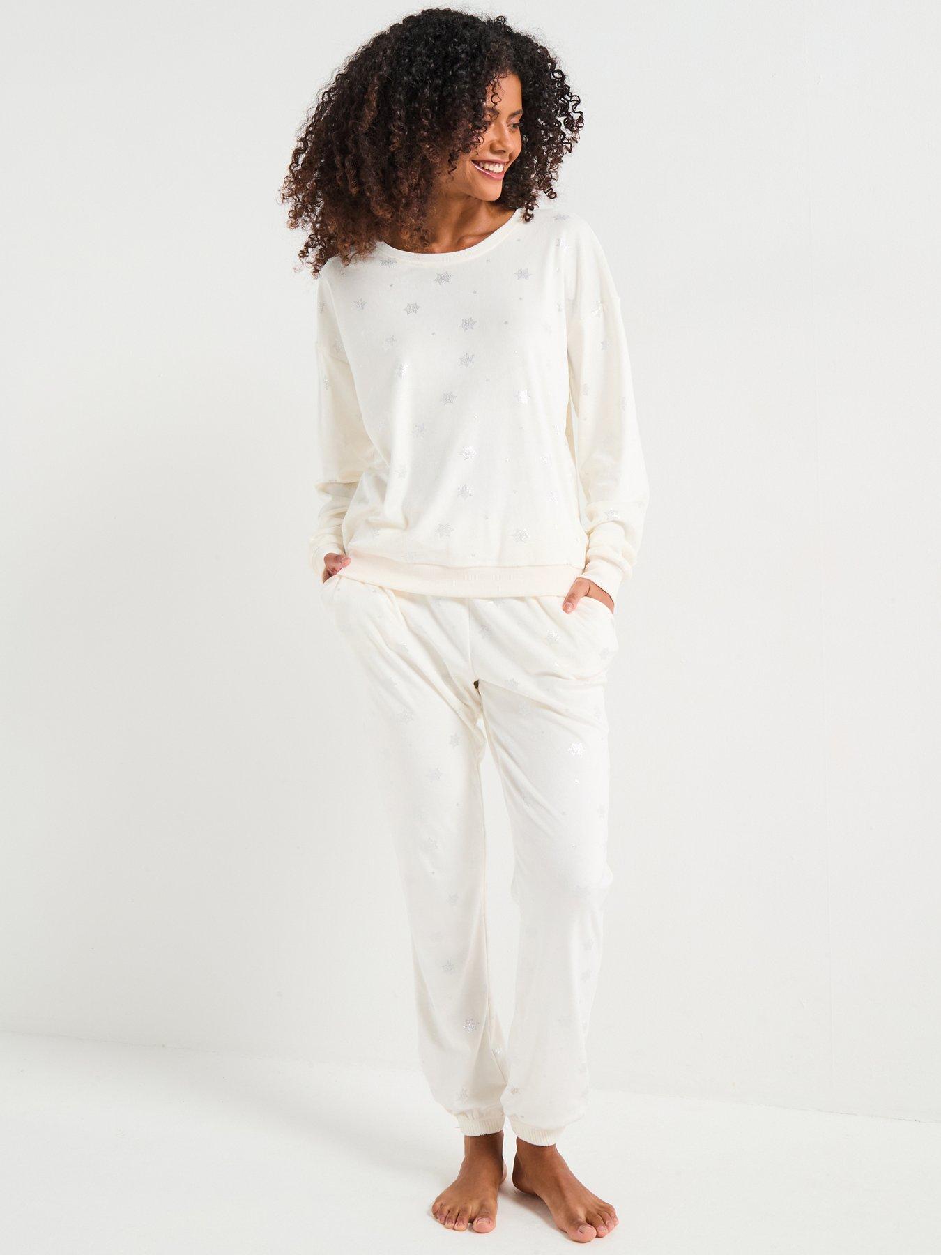 Image 2 of 7 of The Very Collection Womens Family Christmas Pj Soft Touch Foil Sweatshirt And Joggers - White