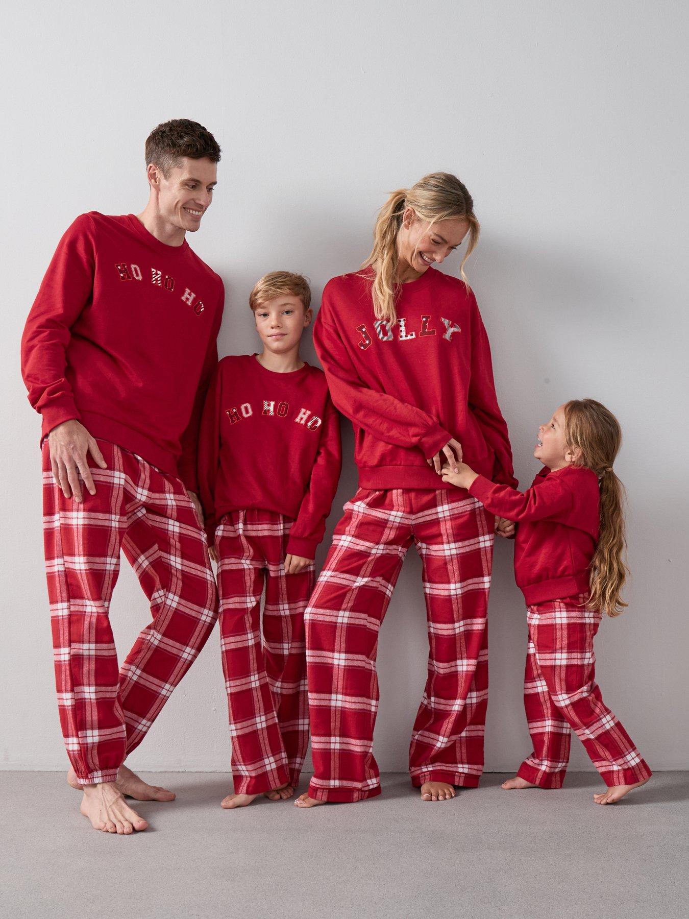undefined Womens Family Christmas Pj Ho Ho Ho Brushed Back Sweat And Woven Bottom - Red