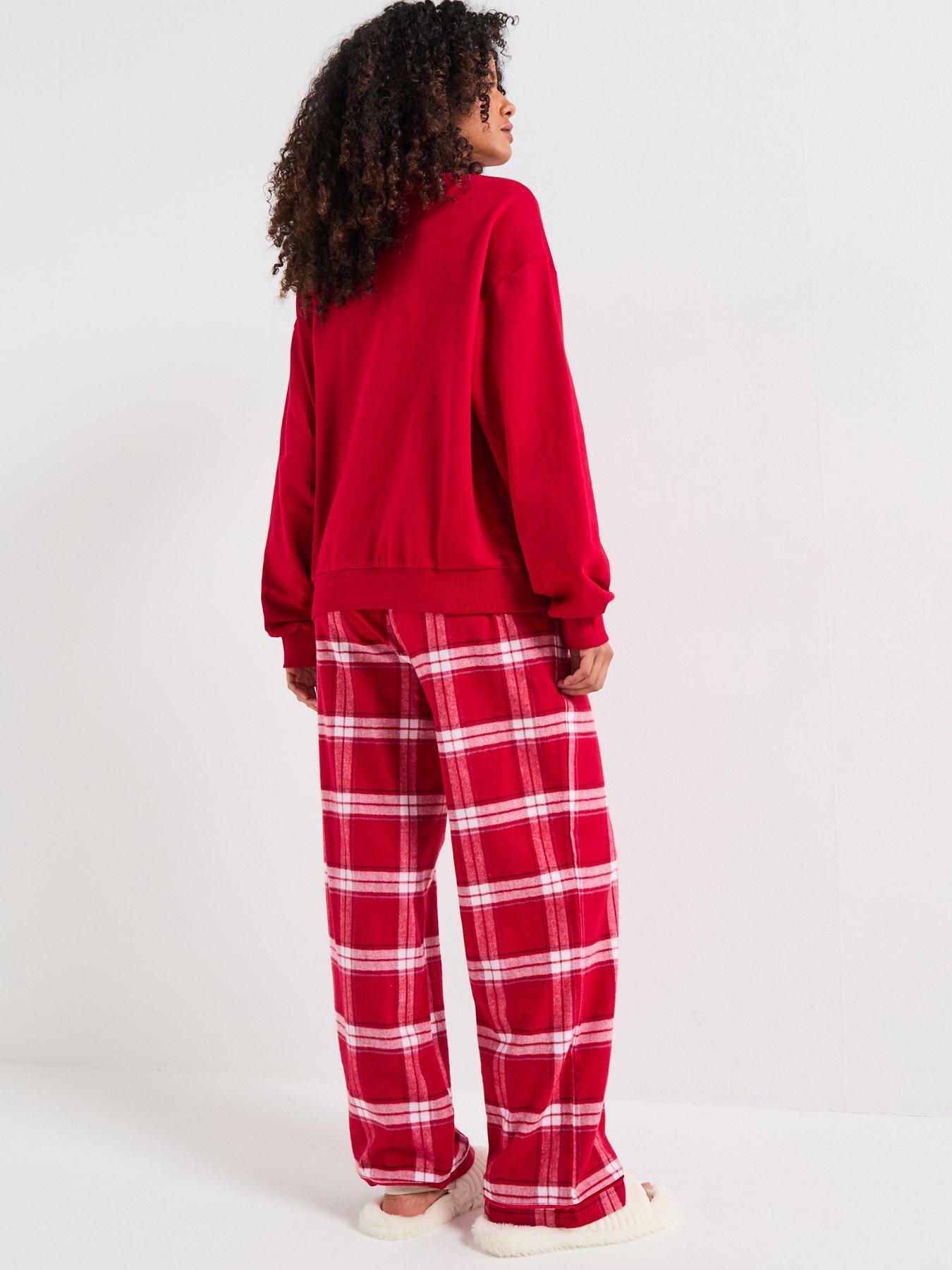 Image 3 of 7 of The Very Collection Womens Family Christmas Pyjama Jolly Brushed Back Sweat And Woven Bottom Set - Red