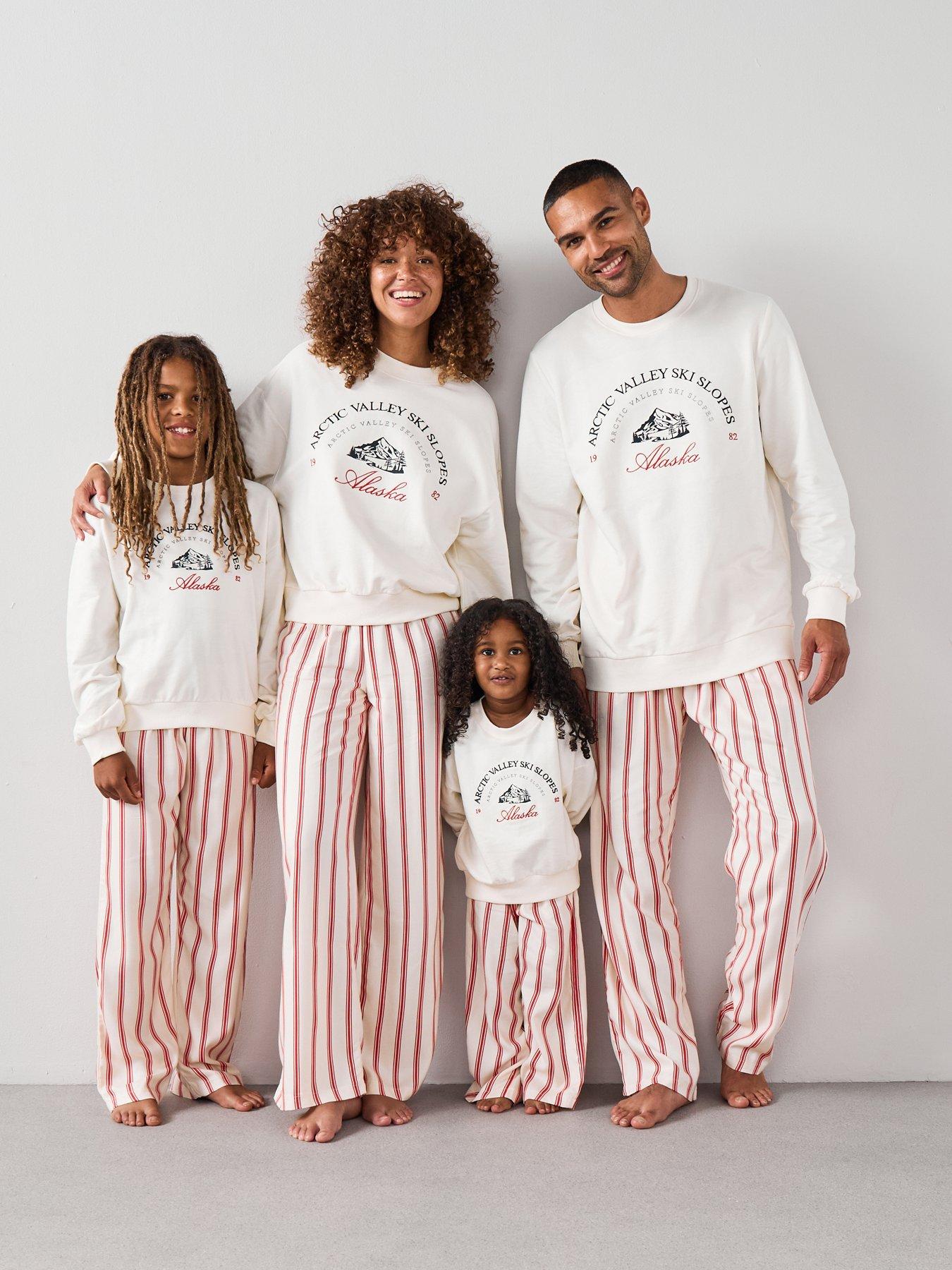 undefined Womens Family Christmas Pj Embroided Brushed Back Sweat And Woven Bottom - Cream