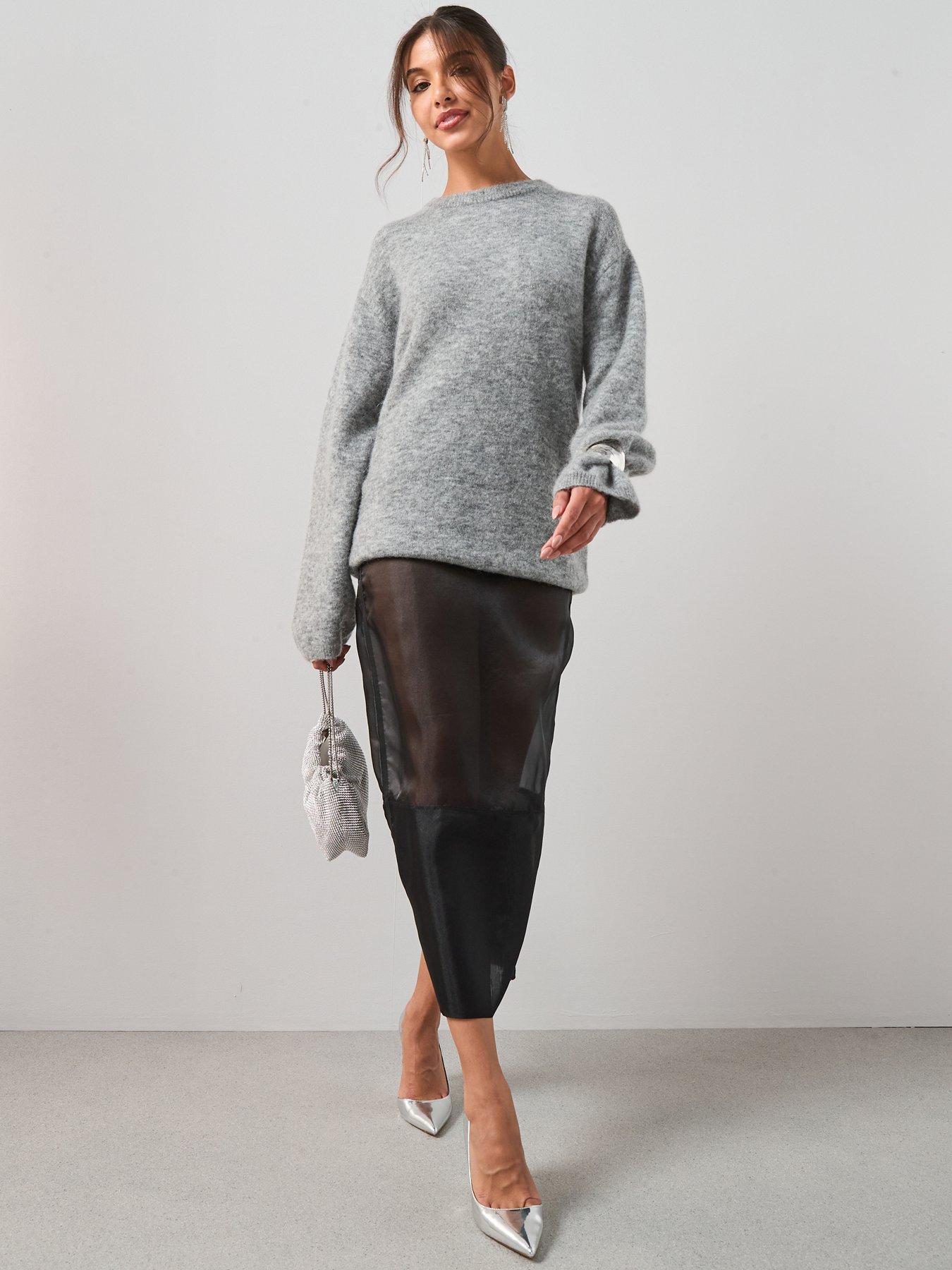  image of the-very-collection-mohair-wool-blend-crew-neck-jumper-grey