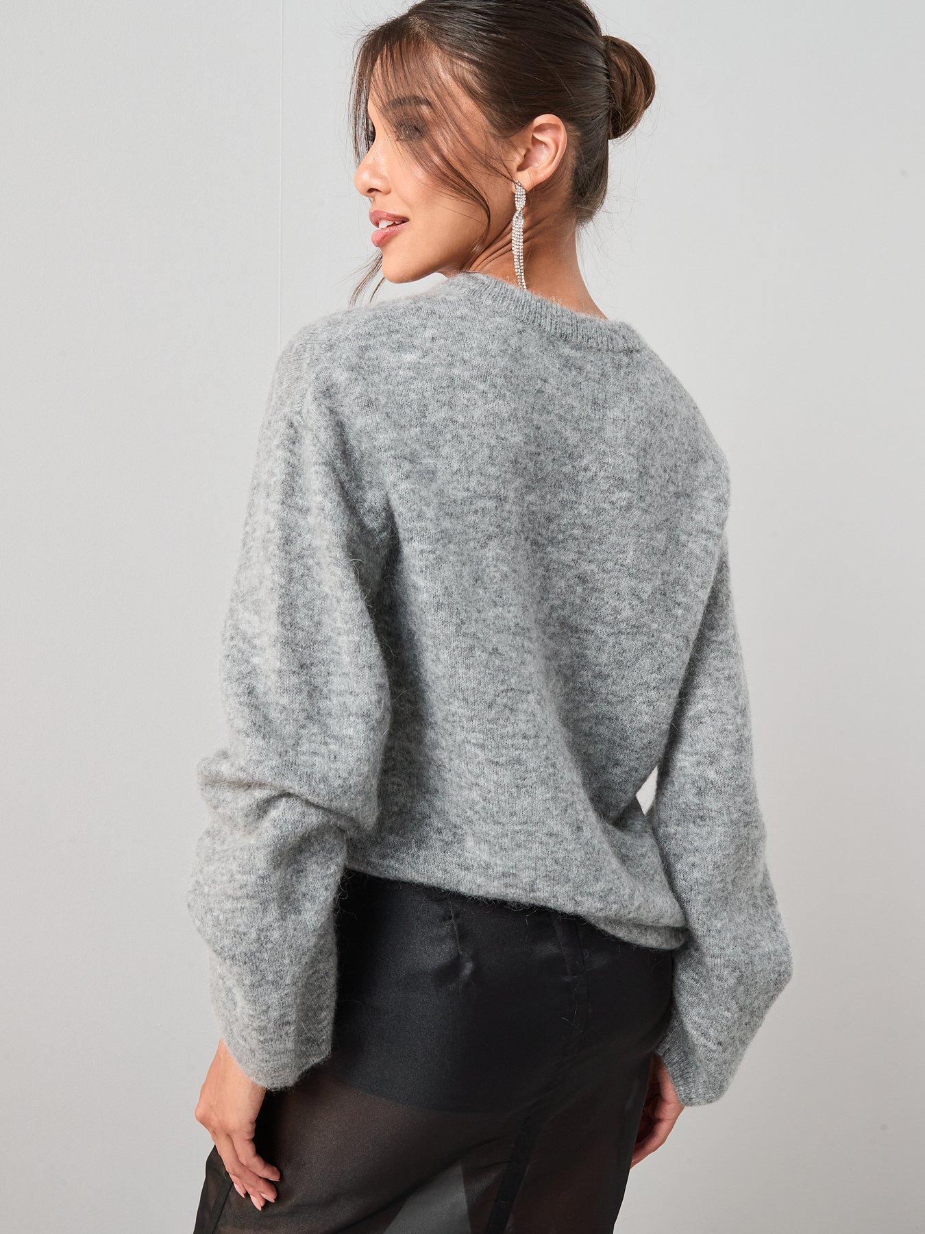 back image of the-very-collection-mohair-wool-blend-crew-neck-jumper-grey