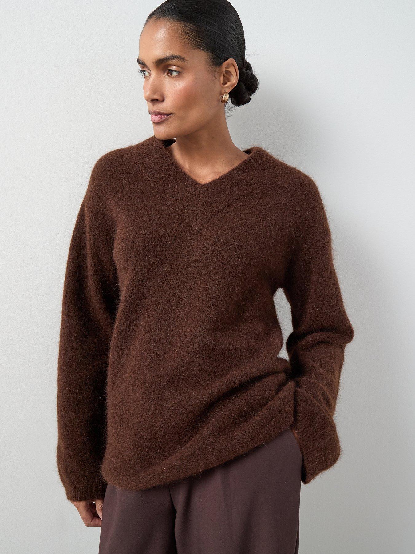 The Very Collection Mohair Wool Blend V Neck Jumper - Chocolate