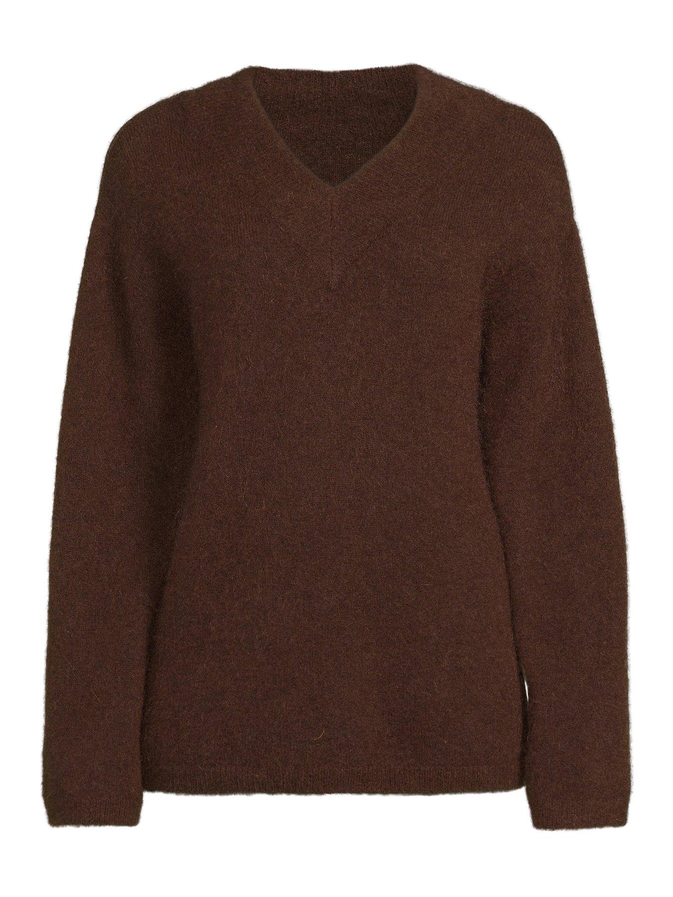 Image 7 of 7 of The Very Collection Mohair Wool Blend V Neck Jumper - Chocolate