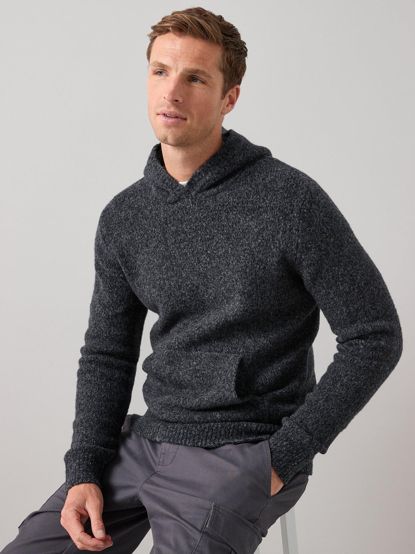 front image of the-very-collection-hooded-knitted-jumper-charcoal