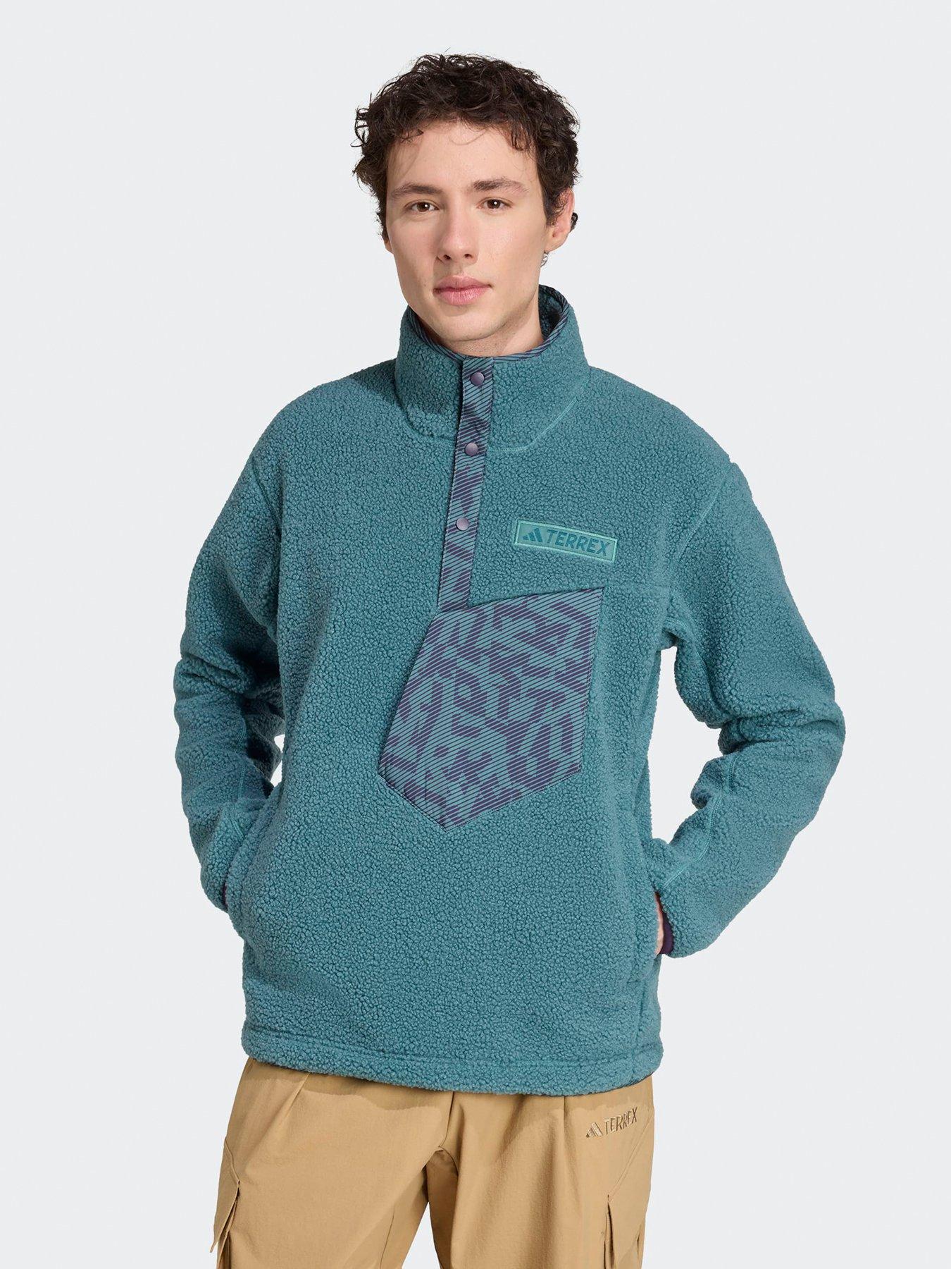 adidas Terrex Mens Outdoor Xploric High Pile Fleece Pullover Sweatshirt - Blue