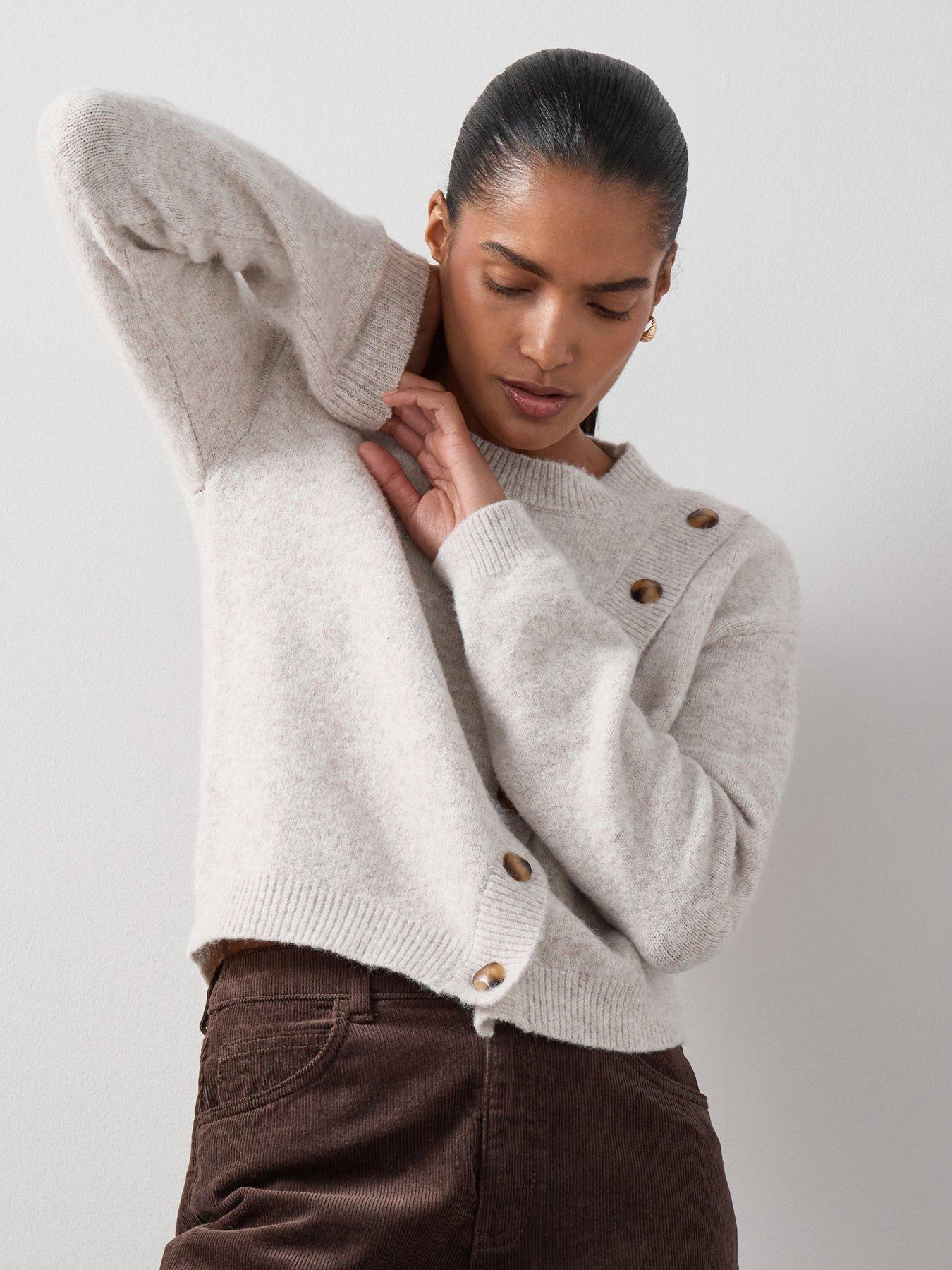 Image 4 of 6 of The Very Collection Crew Neck Button Detail Knitted Jumper - Beige