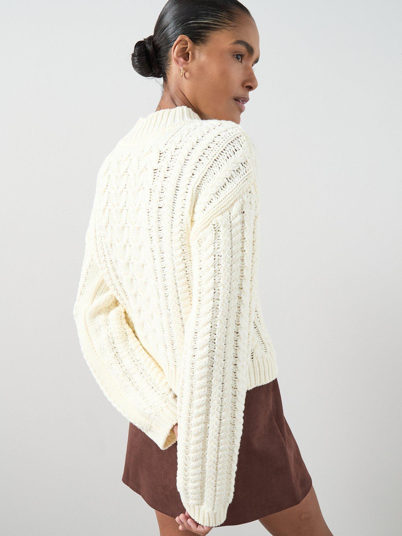  image of the-very-collection-cotton-rich-funnel-neck-cable-cropped-jumper-cream