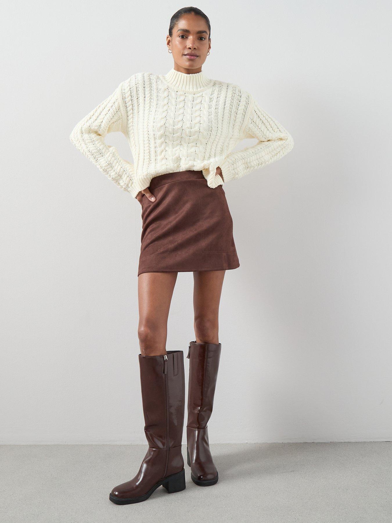  image of the-very-collection-cotton-rich-funnel-neck-cable-cropped-jumper-cream