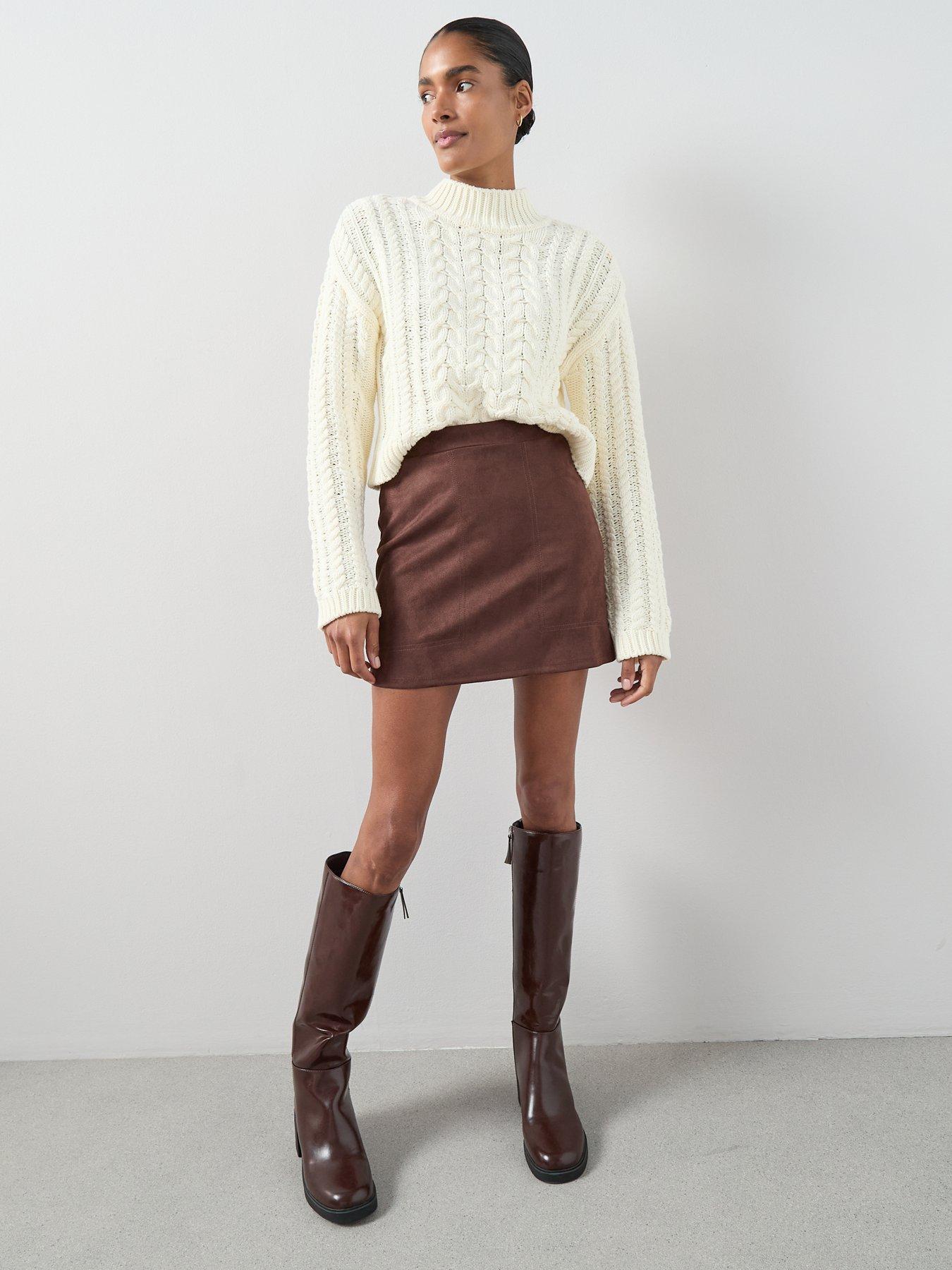  image of the-very-collection-cotton-rich-funnel-neck-cable-cropped-jumper-cream