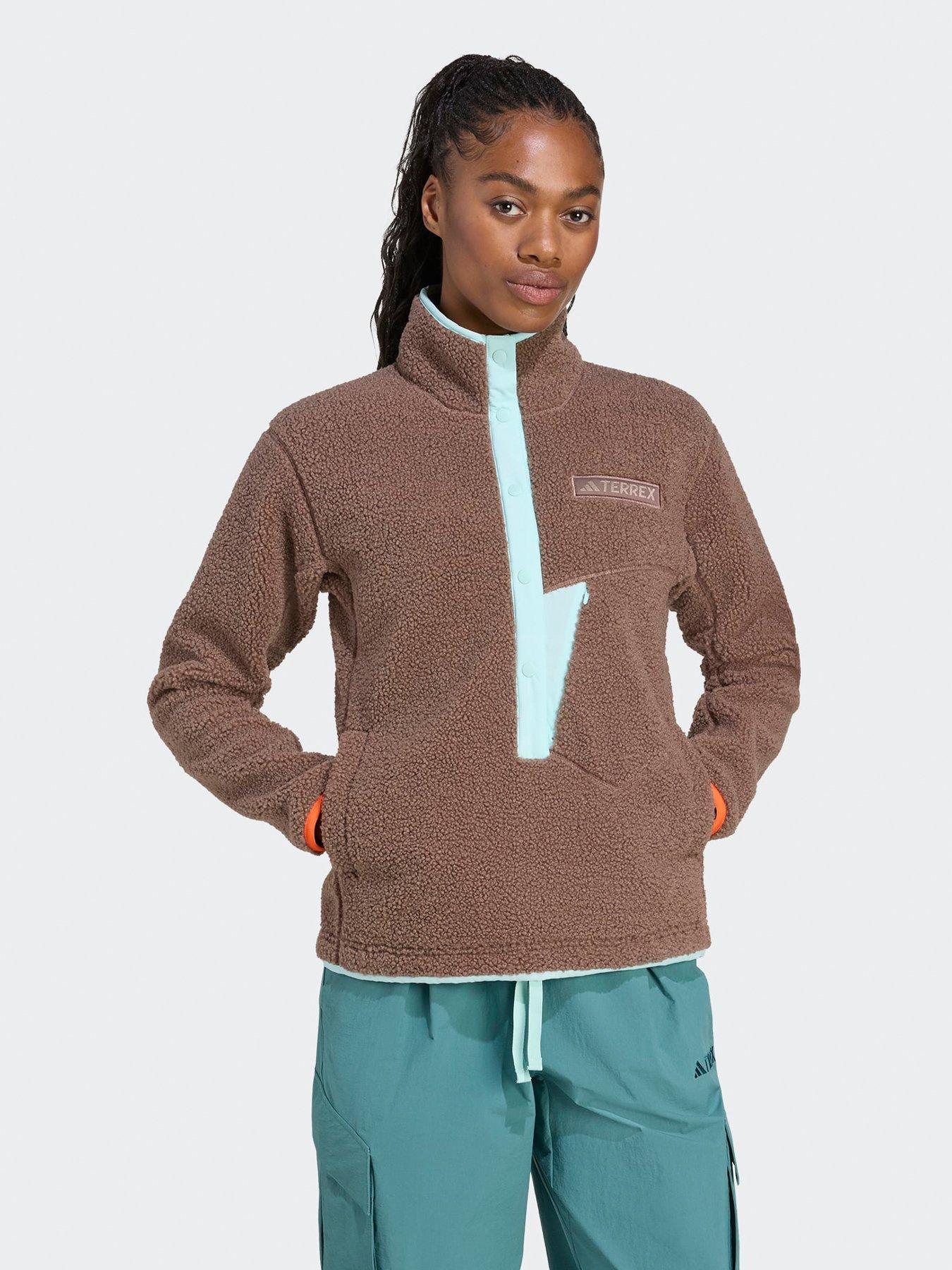  image of adidas-terrex-womens-outdoor-xploric-high-pile-fleece-pullover-sweatshirt-green