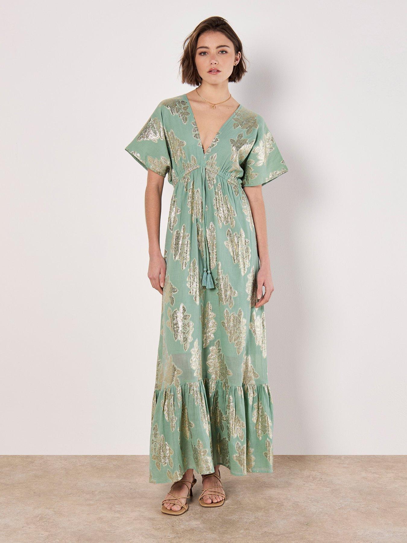 undefined Luminous Floral Batwing Maxi Dress - Green