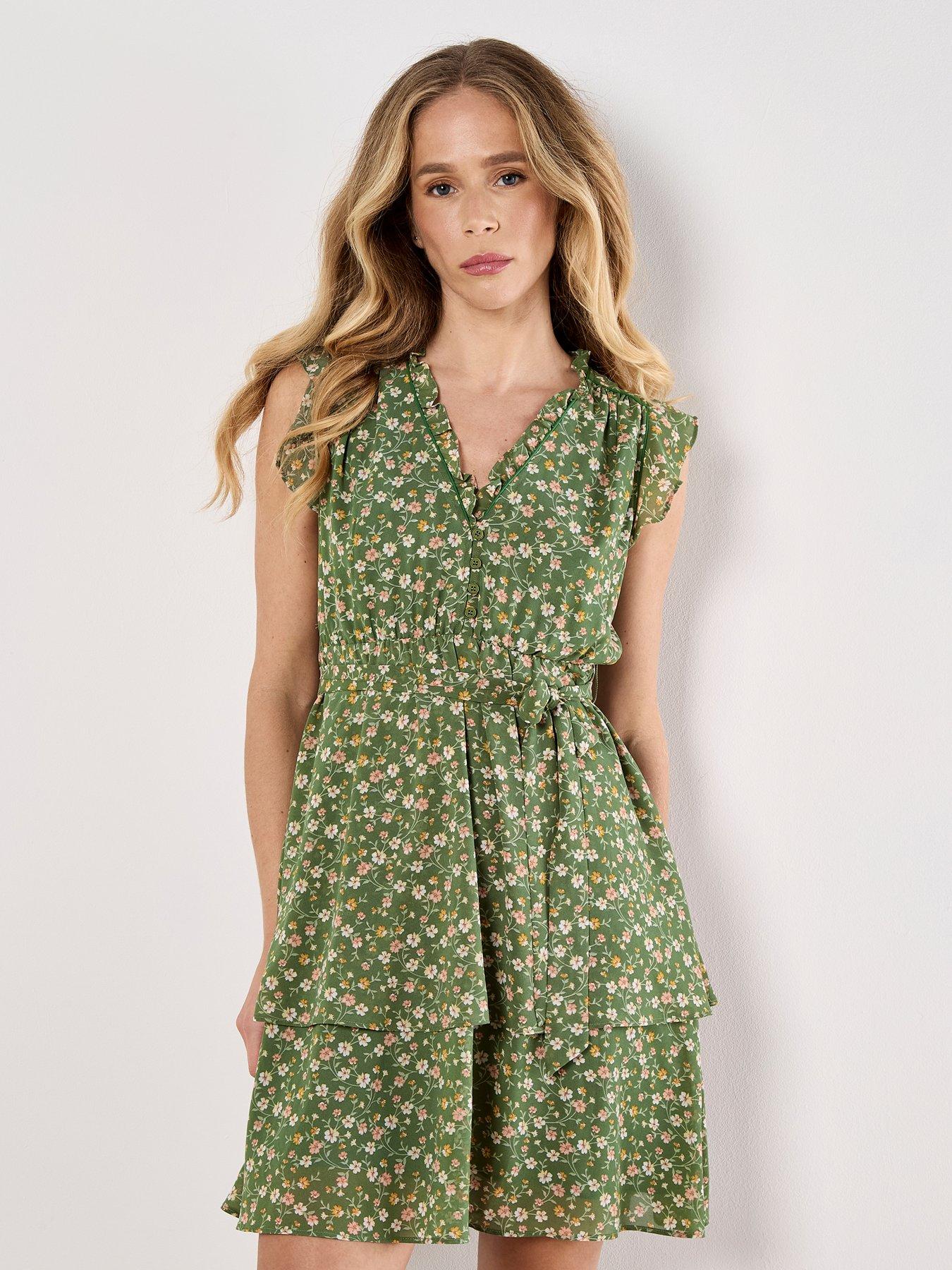 image of apricot-tiny-vine-flower-layered-dress