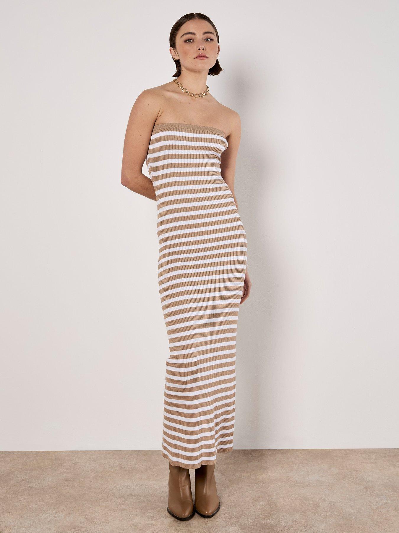 undefined Stripe Ribbed Bandeau Dress