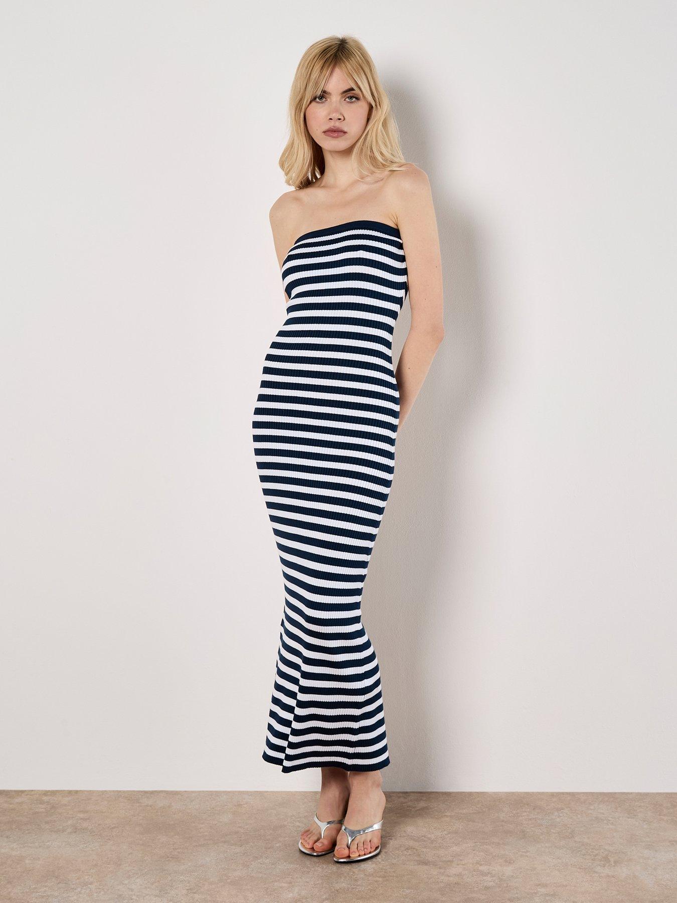 undefined Stripe Ribbed Bandeau Dress