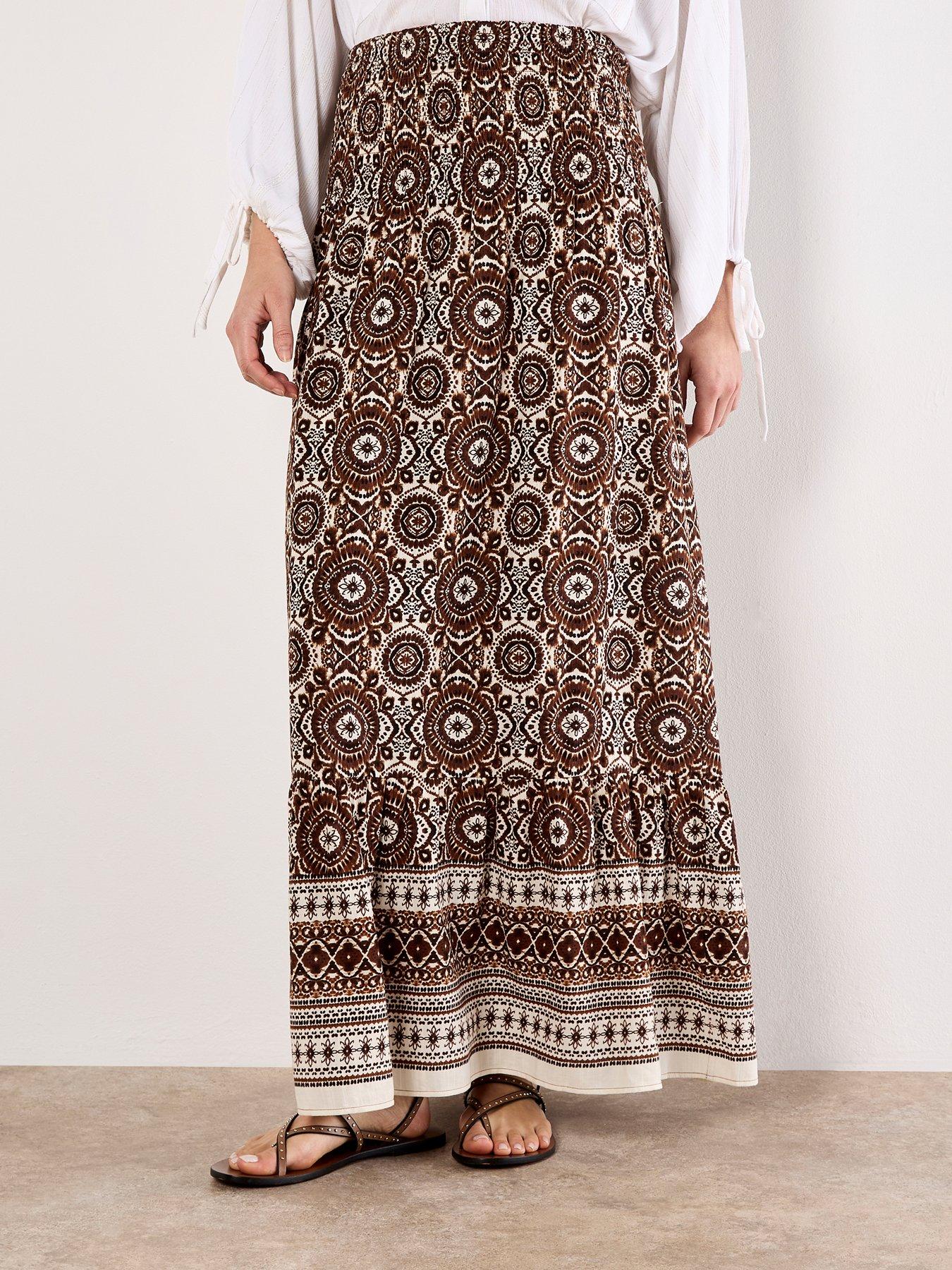 undefined Batik Kaleidoscope Border Print Skirt - Brown