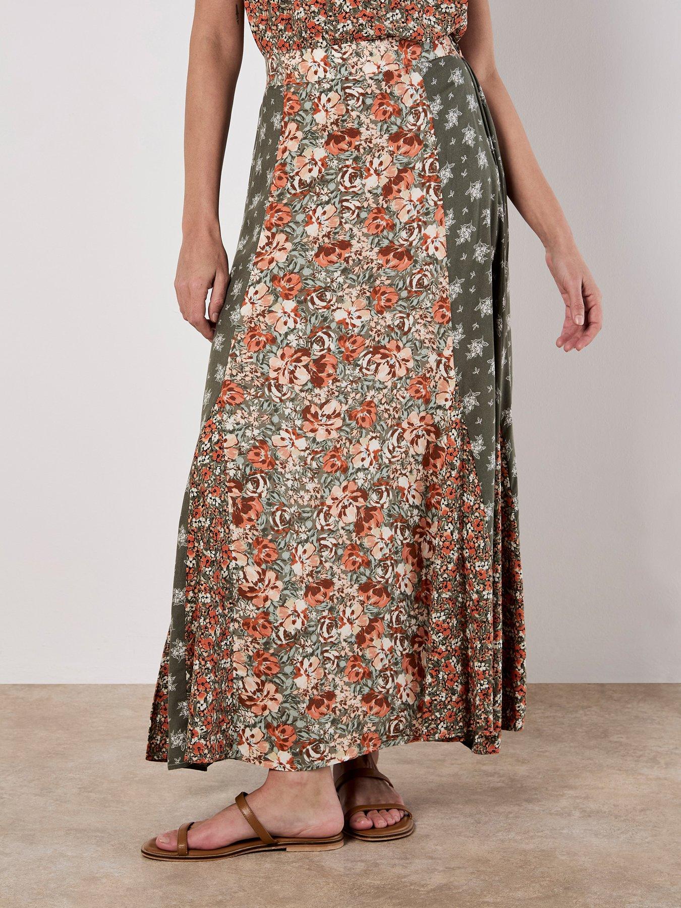 undefined Floral Trio Patchwork Midi Skirt